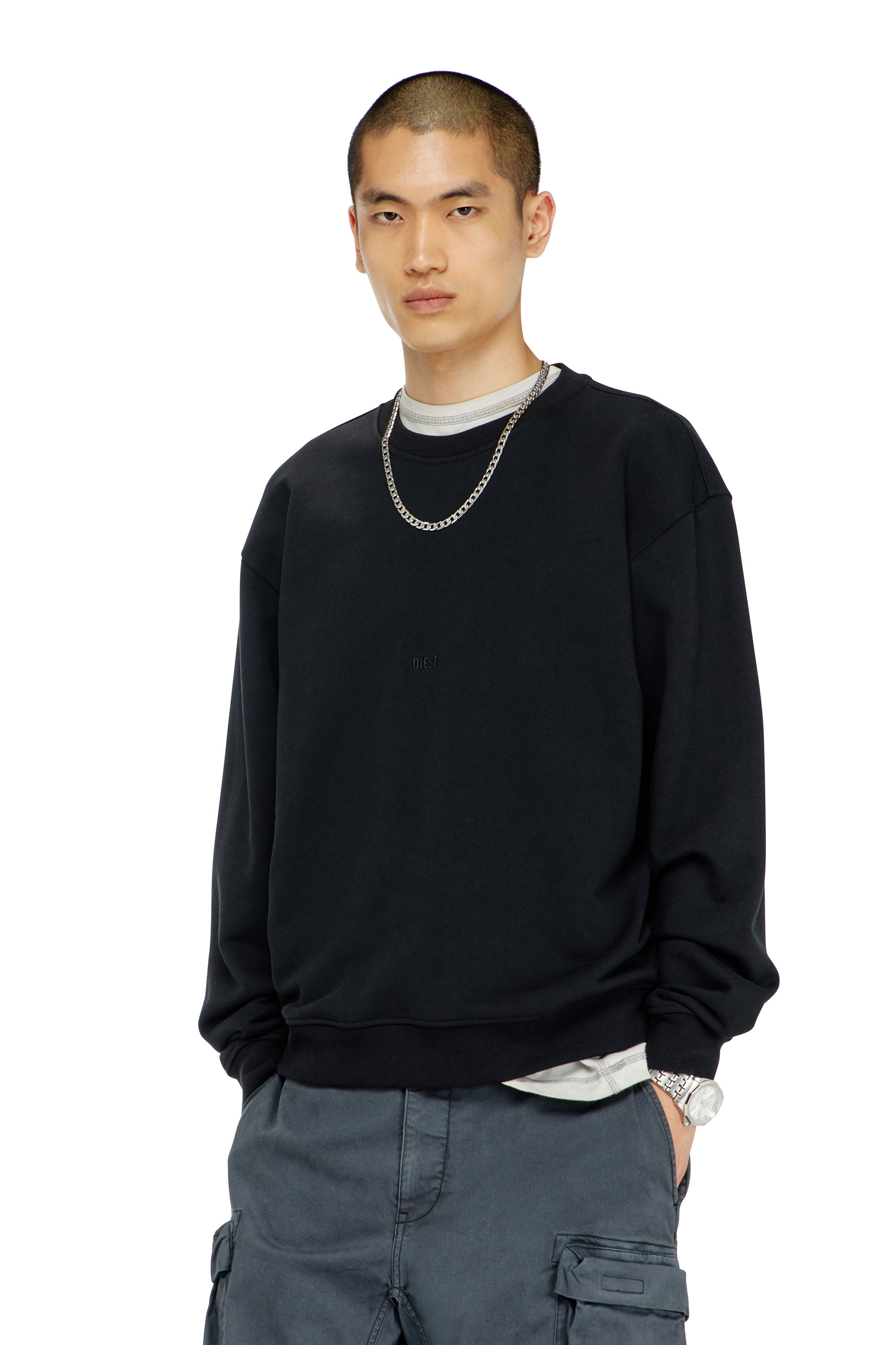 Diesel - S-NORM-AA5, Herren Baumwoll-Sweatshirt mit Mikro-Logo-Stickerei in Schwarz - 1