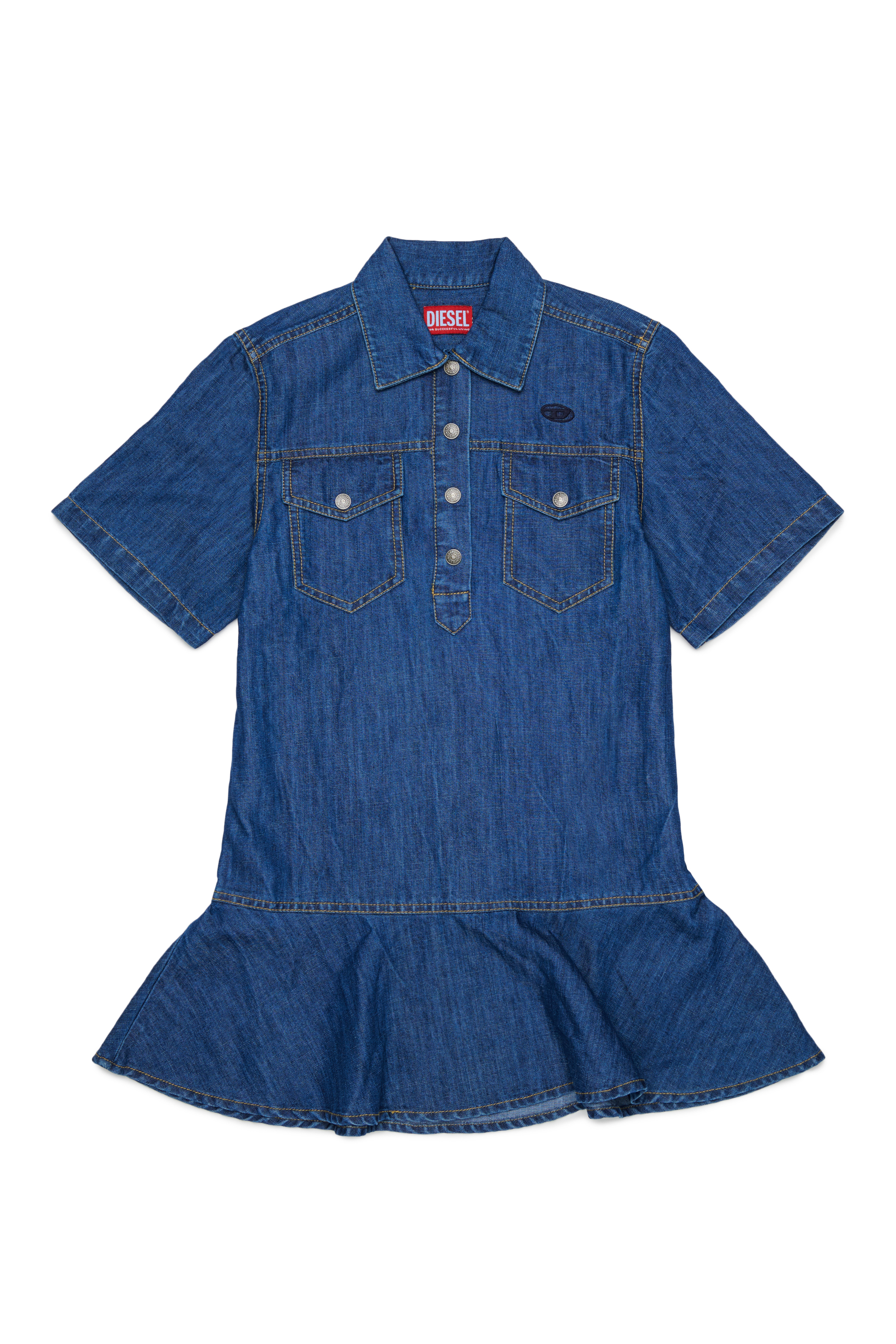Diesel - DARYL, Damen Jeanskleid aus Denim mit R&uuml;schen am Saum in Mittelblau - 1