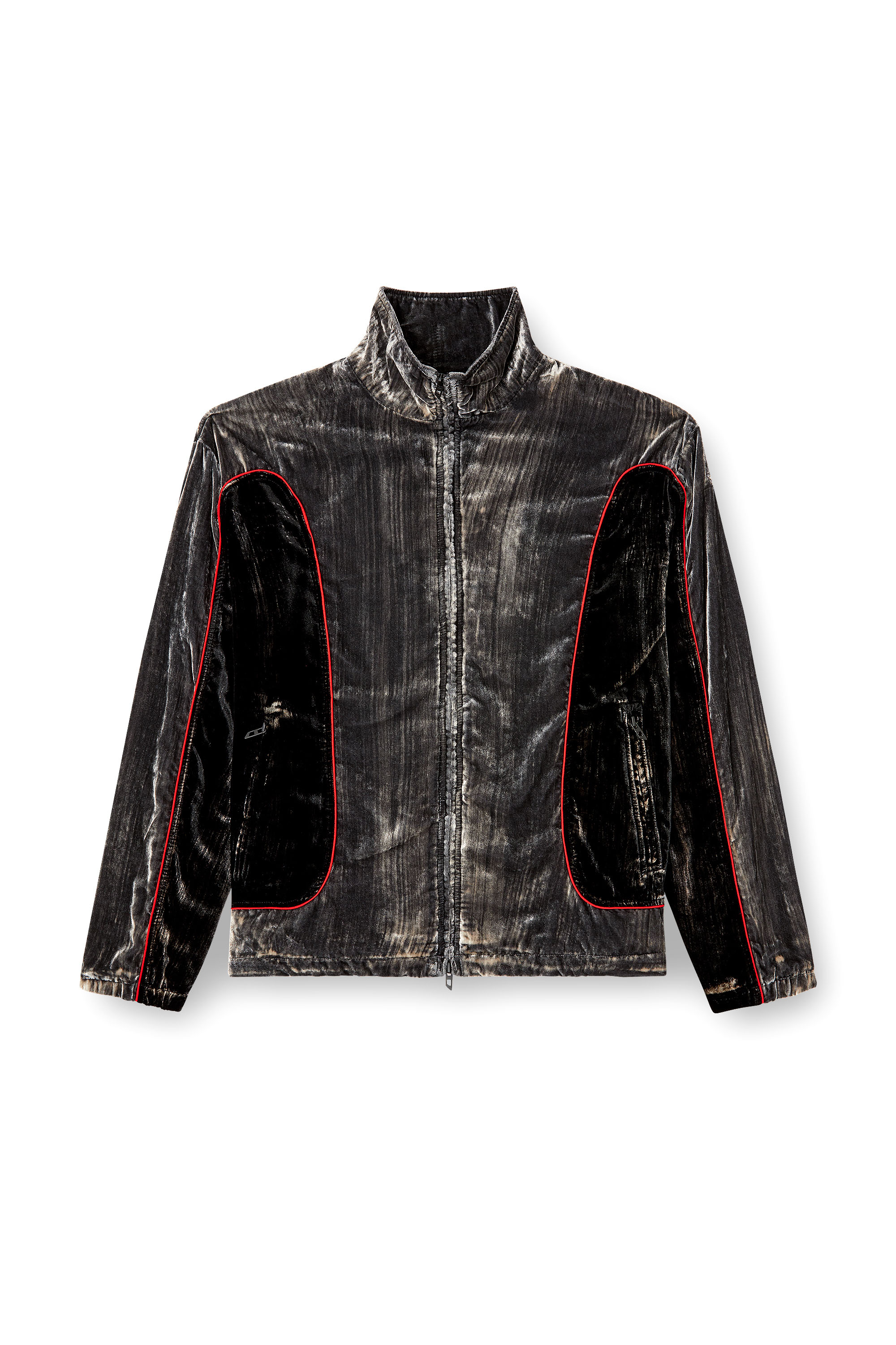 Diesel - J-HAY, Herren Trackjacke aus behandeltem Samt in Schwarz/Rot - 3