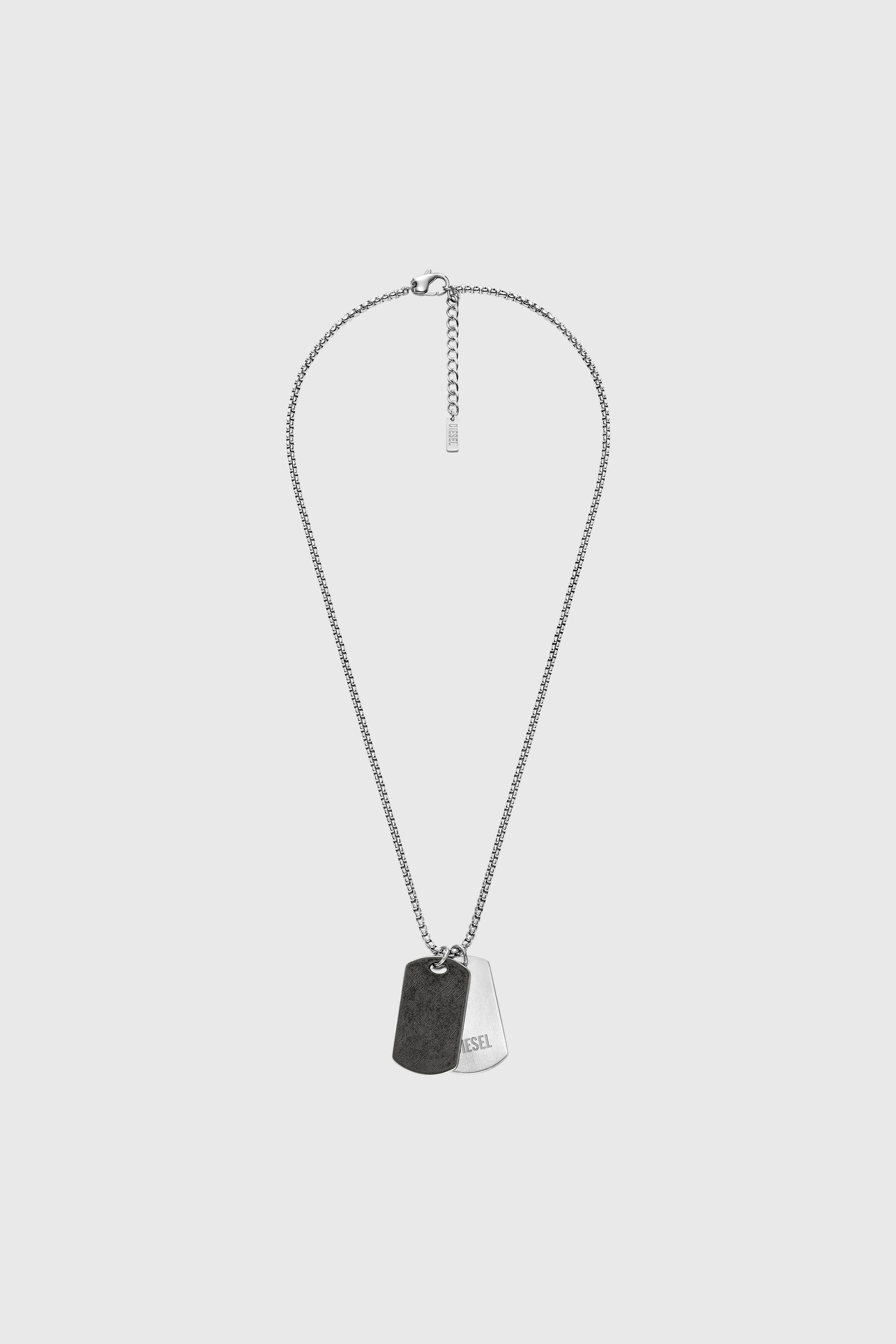 Diesel - DX1749040, Unisex Dog-Tag-Halskette aus Edelstahl mit Denim-Textur in Silber - 1