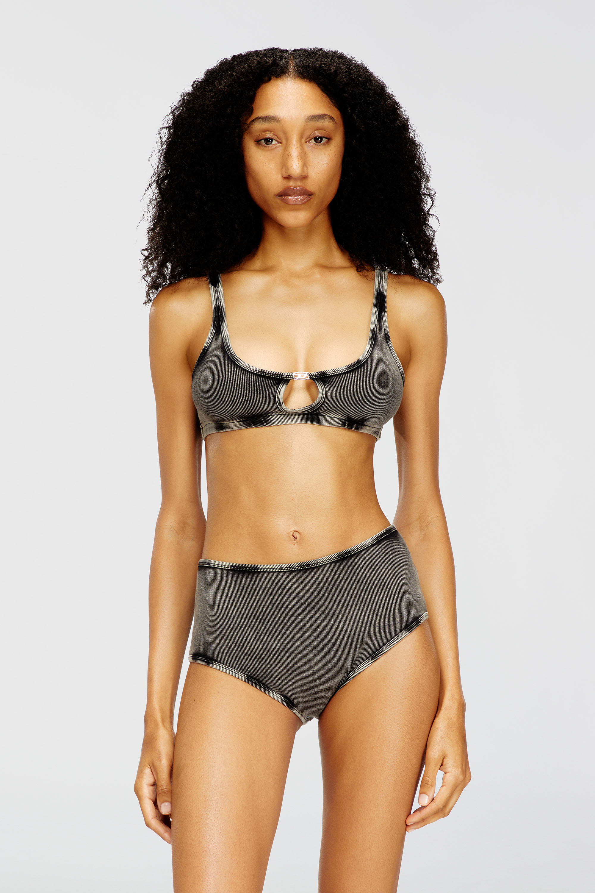 Diesel - FLORENCE-DNM, Damen Bralette aus gerippter Baumwolle mit ovalem Schmuck-D in Grau - 1