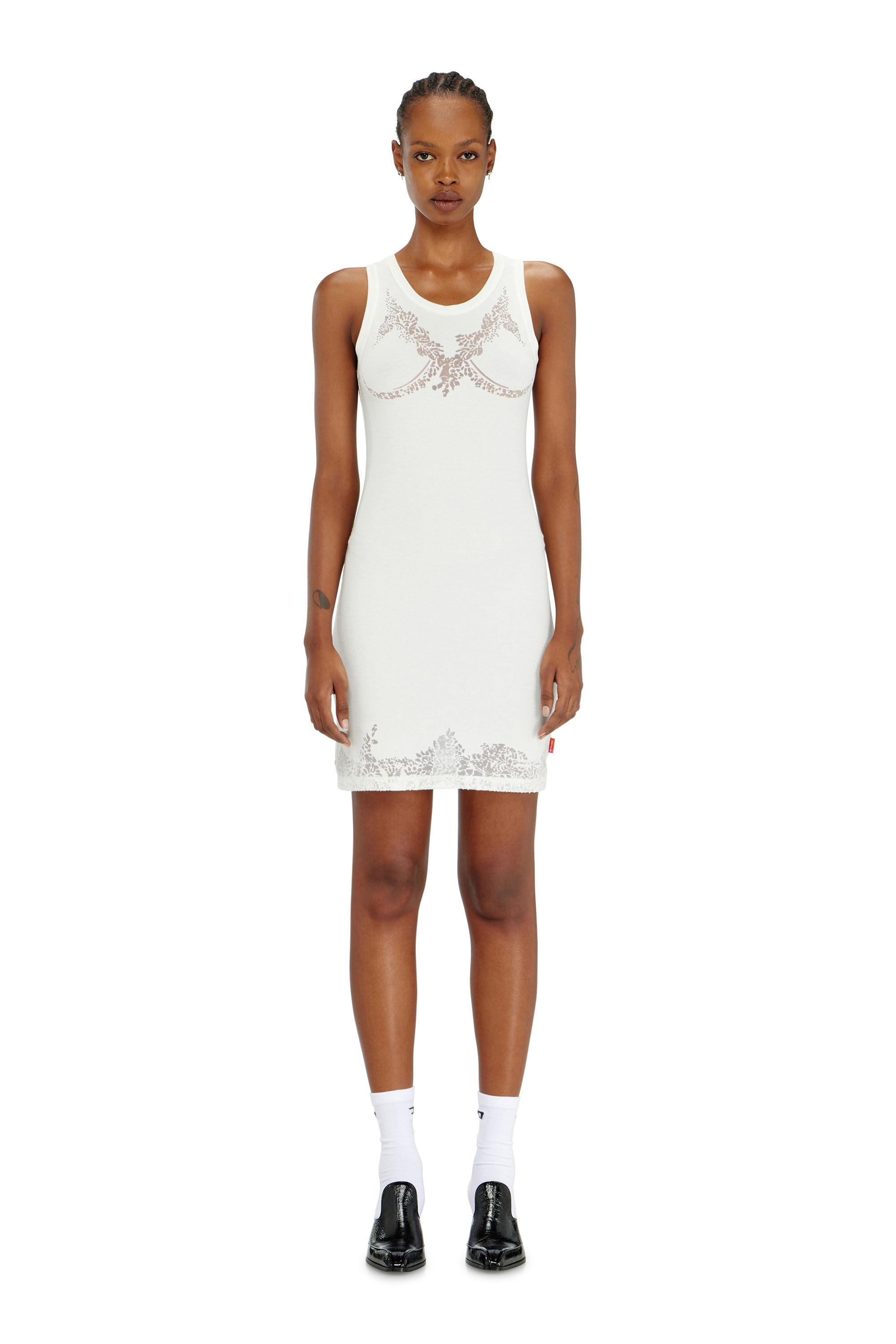 Diesel - PR-D-ANKI-LACE-R, Damen Mini-Tank-Kleid mit Devor&eacute;-Spitzen-Effekt in Wei&szlig; - 2