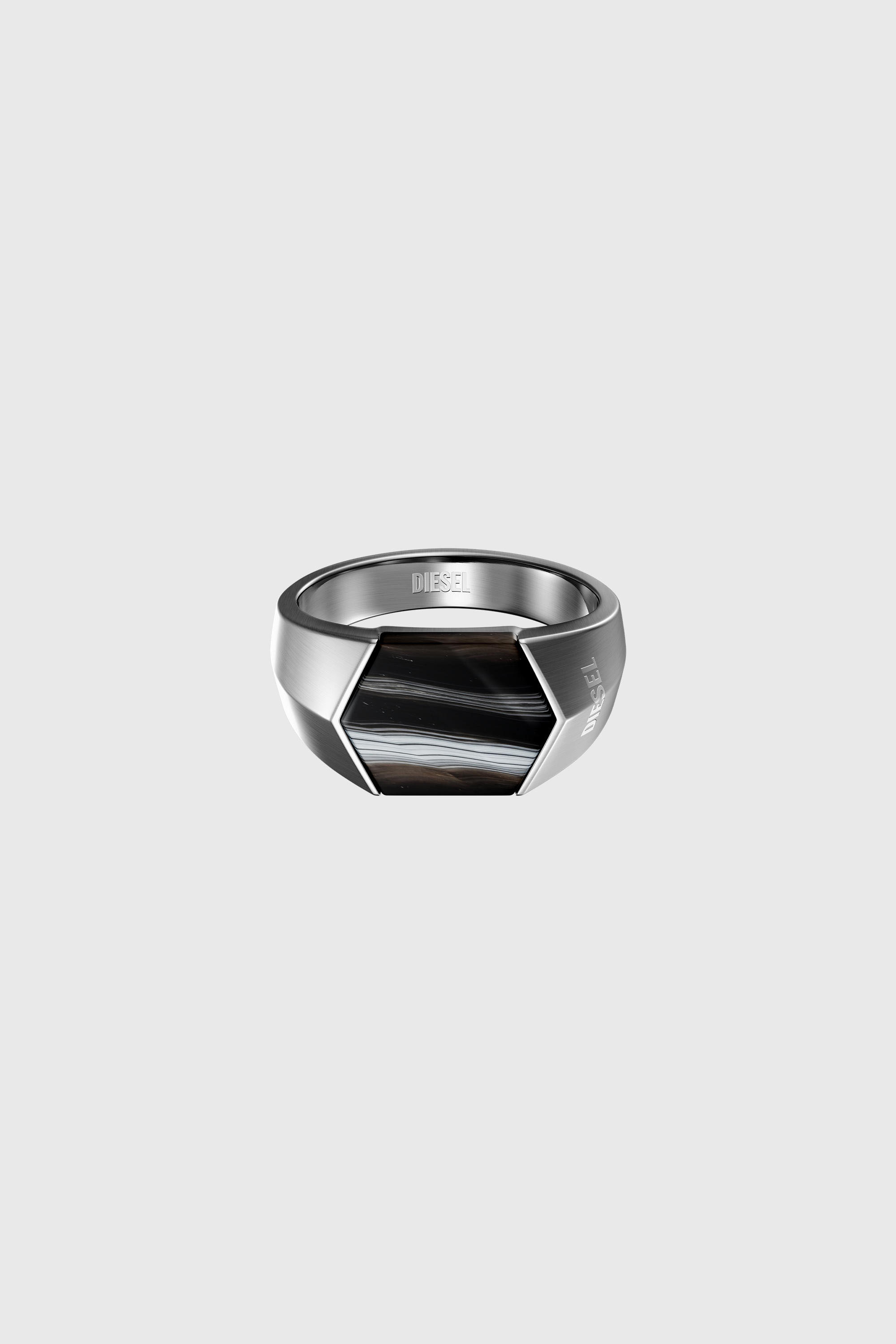 Diesel - DX1711040, Unisex Siegelring mit schwarzem Achat in Silber/Schwarz - 2