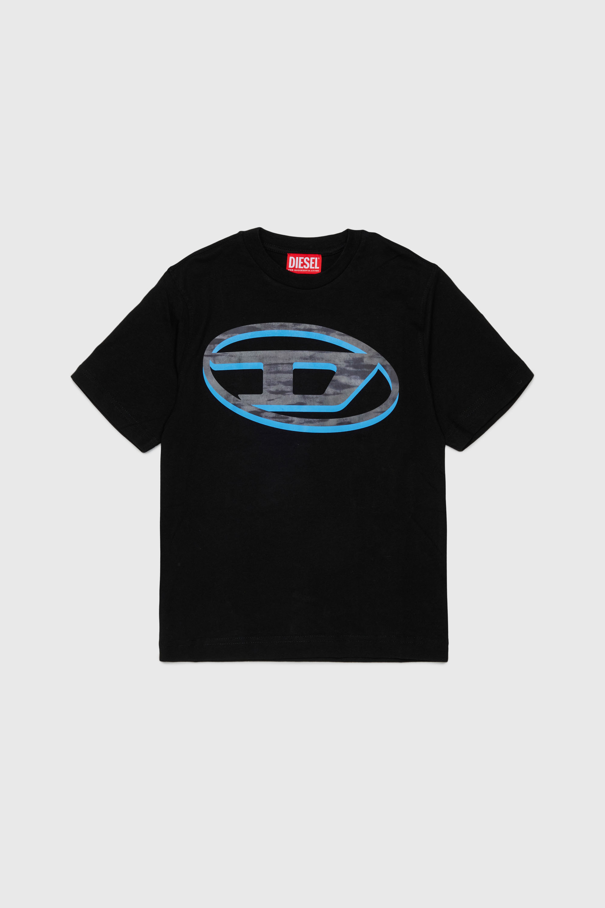 Diesel - TVEL OVER, Herren T-Shirt mit zweifarbigem Oval D Print in Schwarz - 1