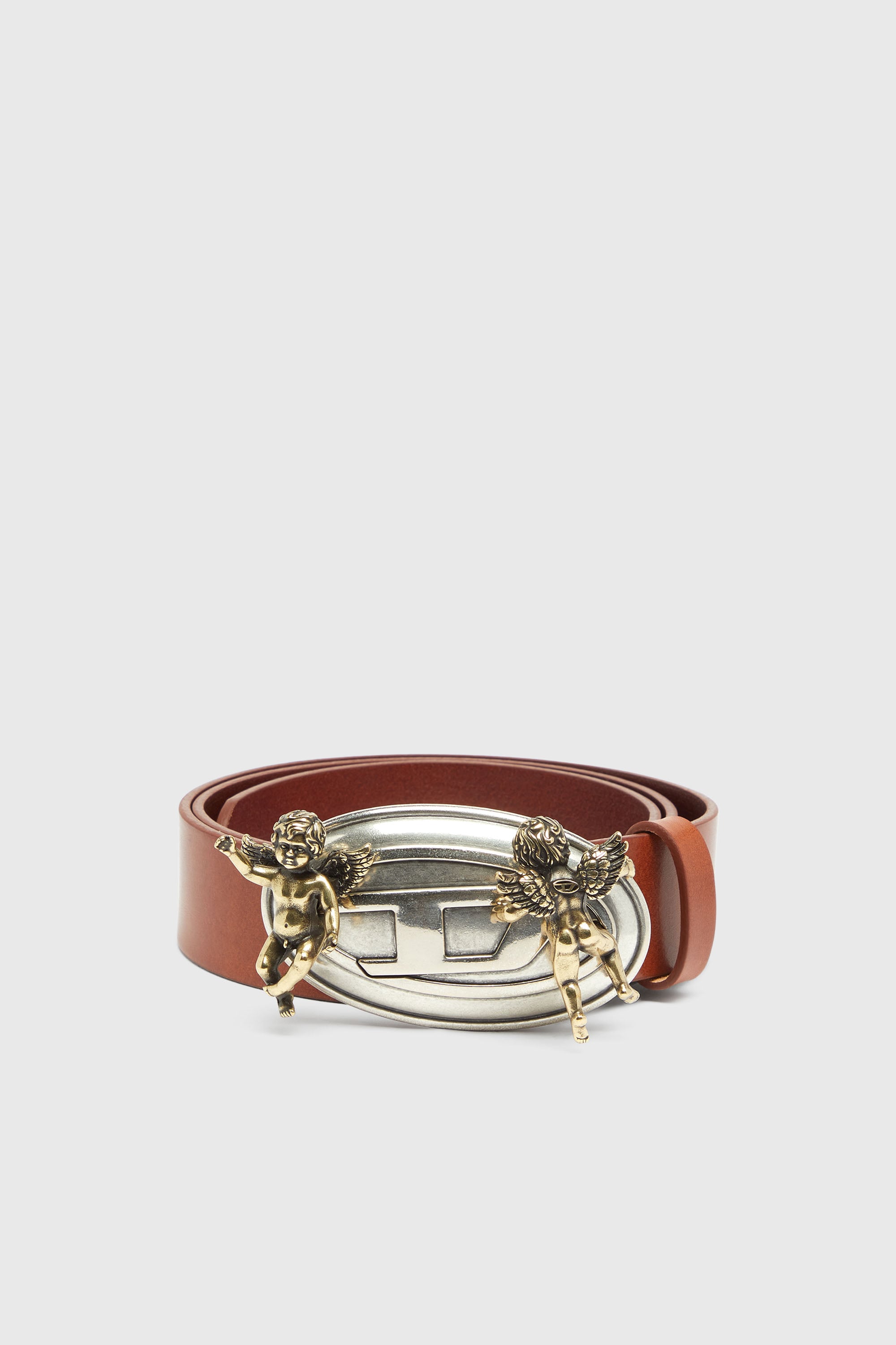 Diesel - B-OVAL ANGELS 35, Woman's 3.5cm leather belt with cherub Oval D buckle in Brown - 1