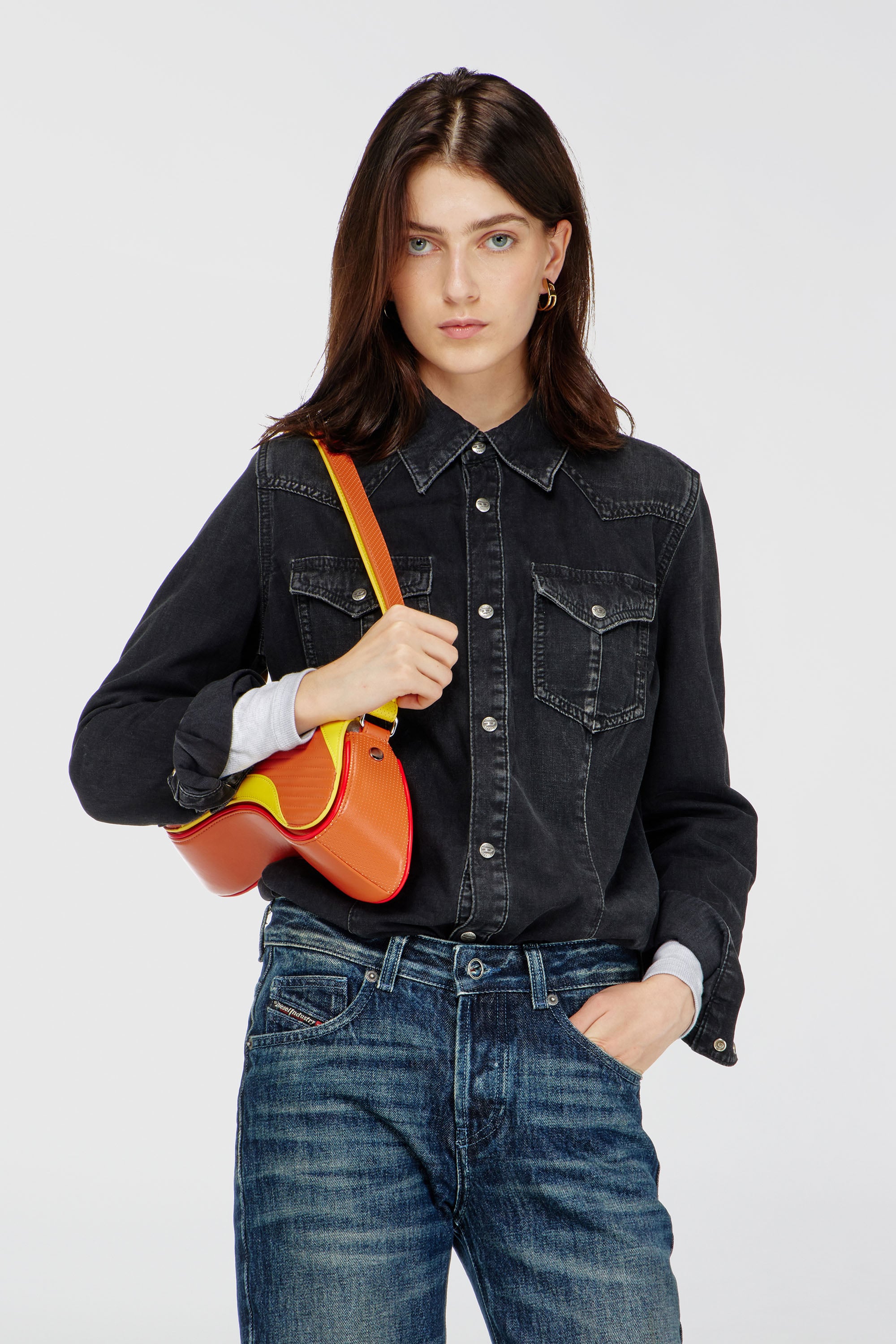 Diesel - DE-WAVES, Damen Western-Hemd aus behandeltem Denim in Schwarz - 1