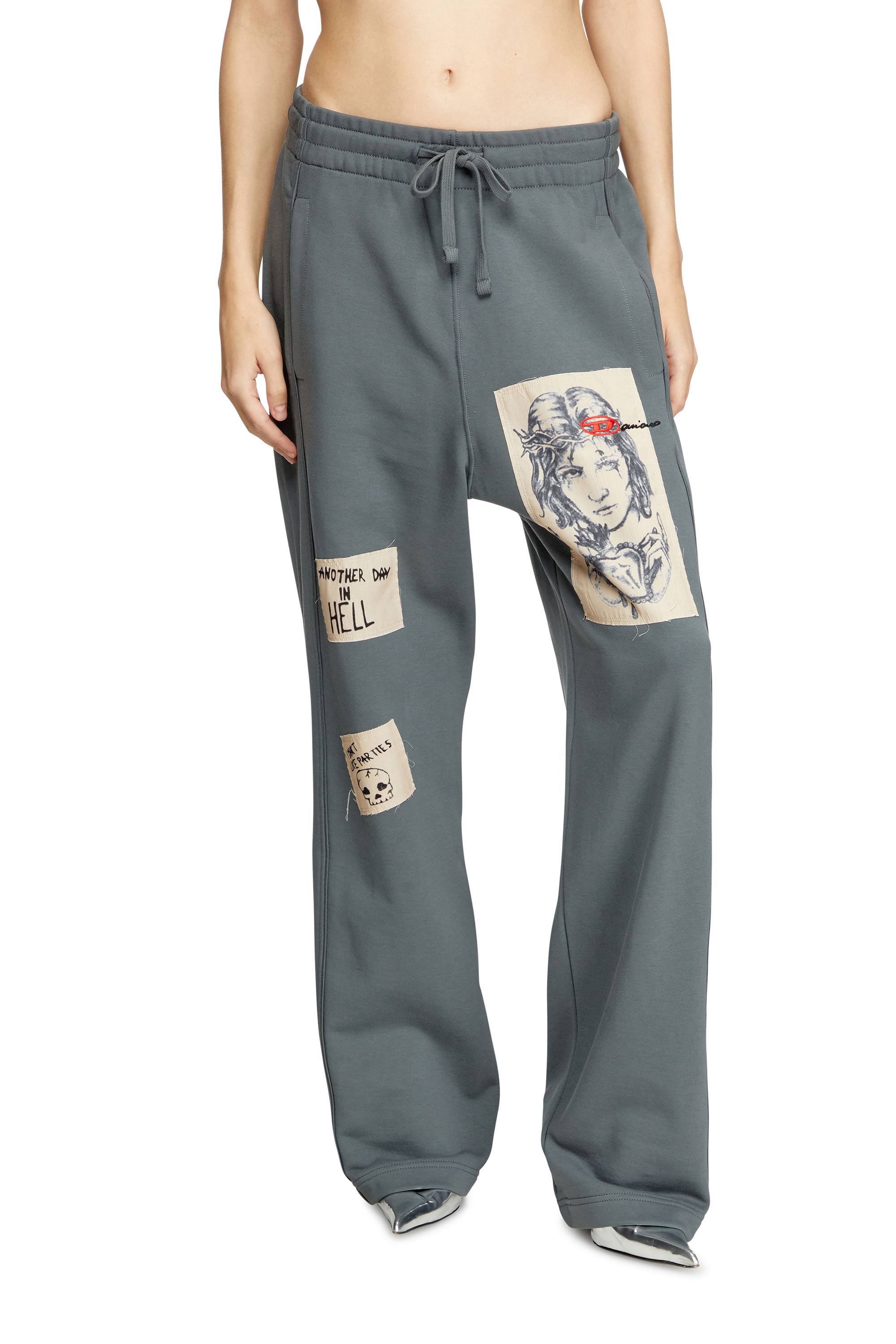 Diesel - P-MARTYANS-DD, Unisex Track-Hose mit Tattoo-Patches in Grau - 5