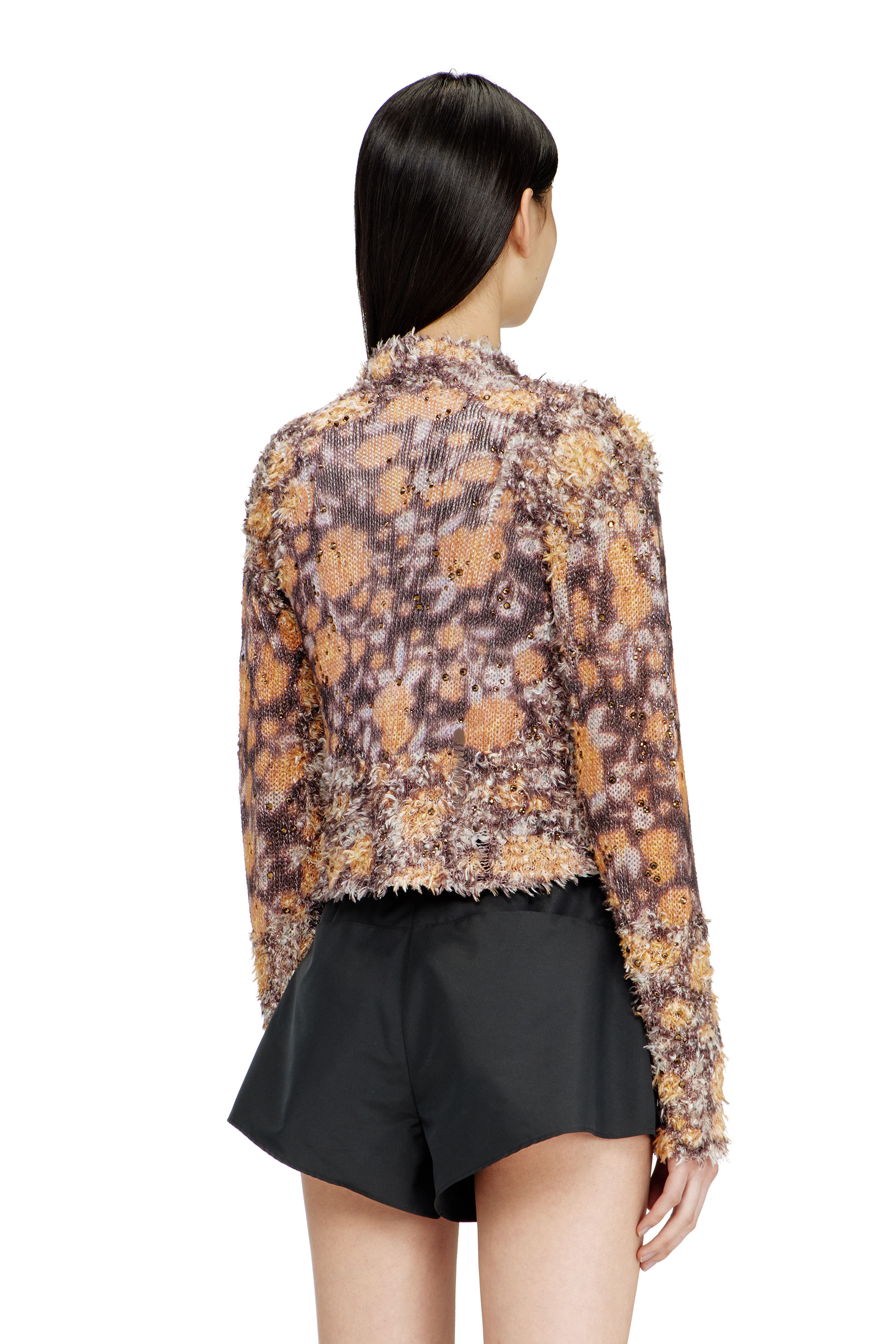 Diesel - M-LINNEA, Damen Bedruckte, bauchfreie Strickjacke mit Kristallen in Braun - 4