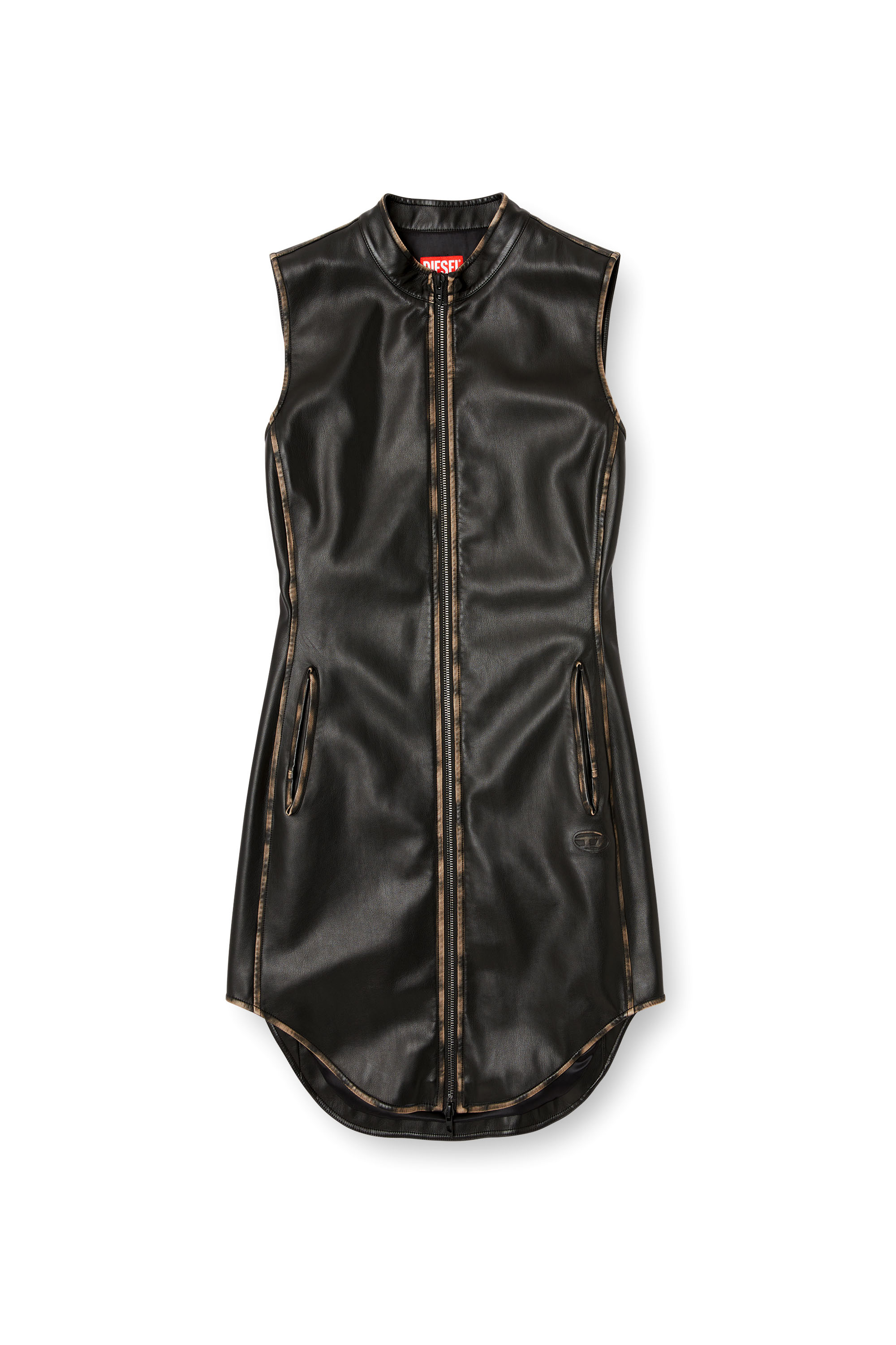 Diesel - D-ENEAS, Damen Kleid aus behandeltem technischem Gewebe in Schwarz/Braun - 3