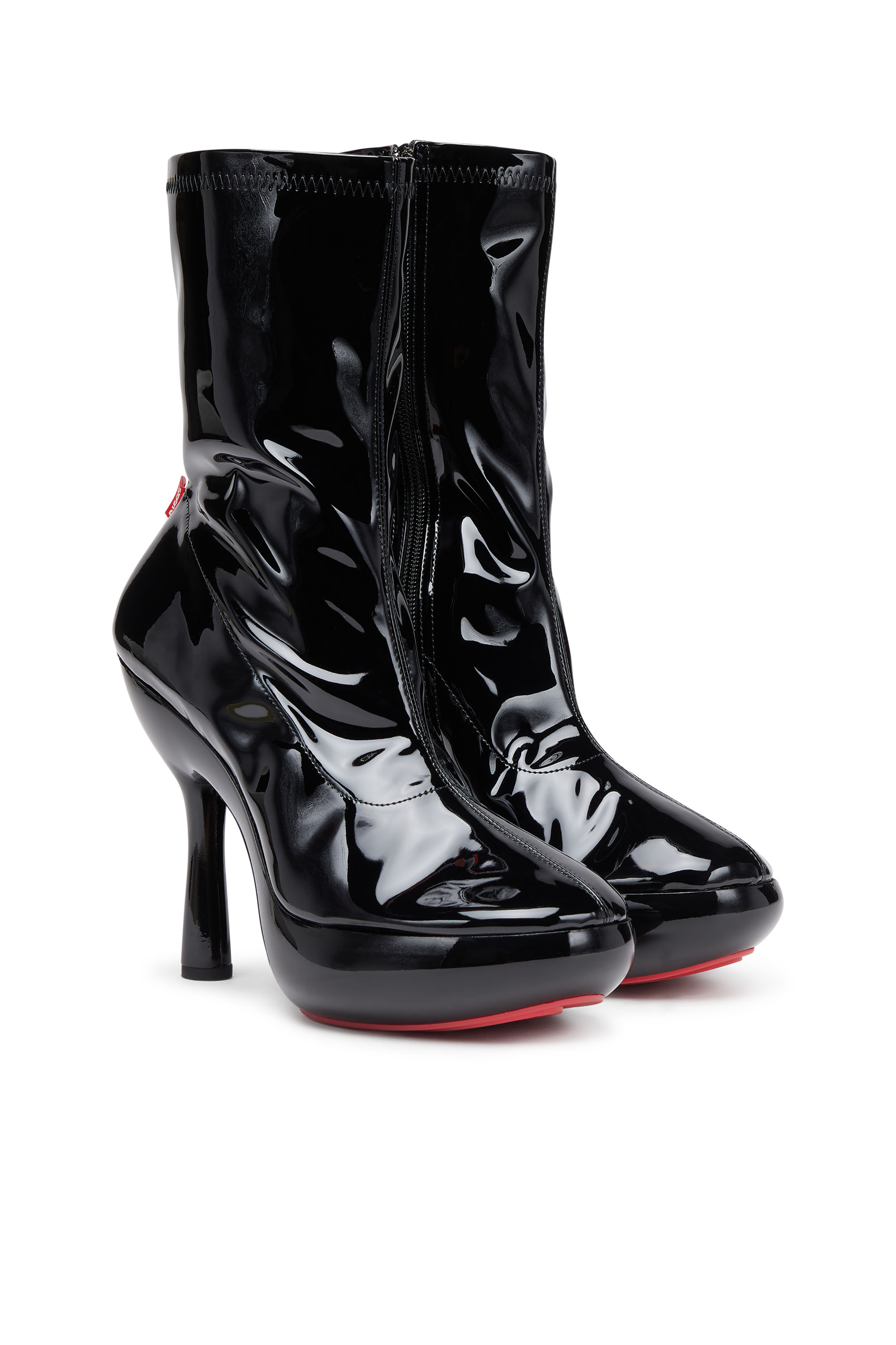 Diesel - D-LAKE PLATFORM MIDB ZIP  STRETCH, Damen D-Lake-Plateau-Stiefeletten aus Stretch-PU-Lackleder in Schwarz - 3