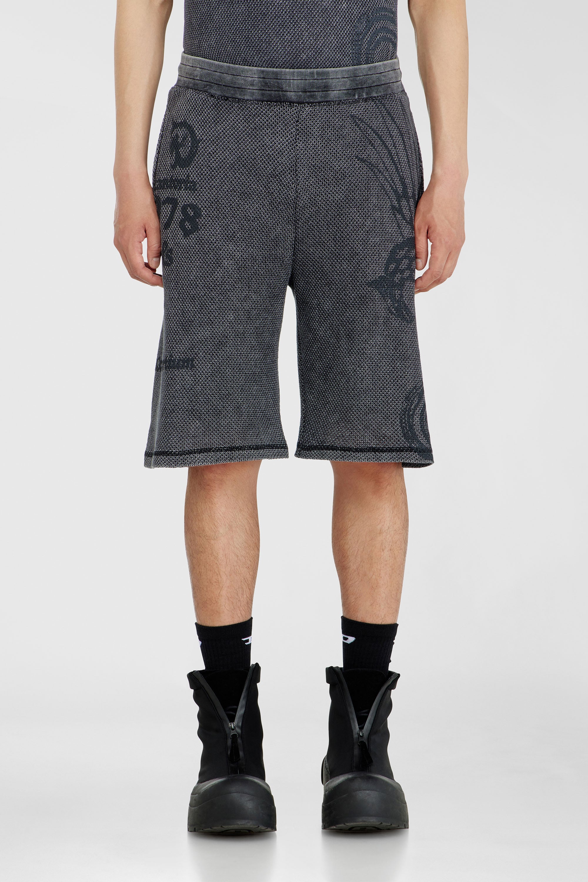 Diesel - P-ERRY, Herren Sweatshorts aus Baumwollmesh mit Prints in Grau - 1