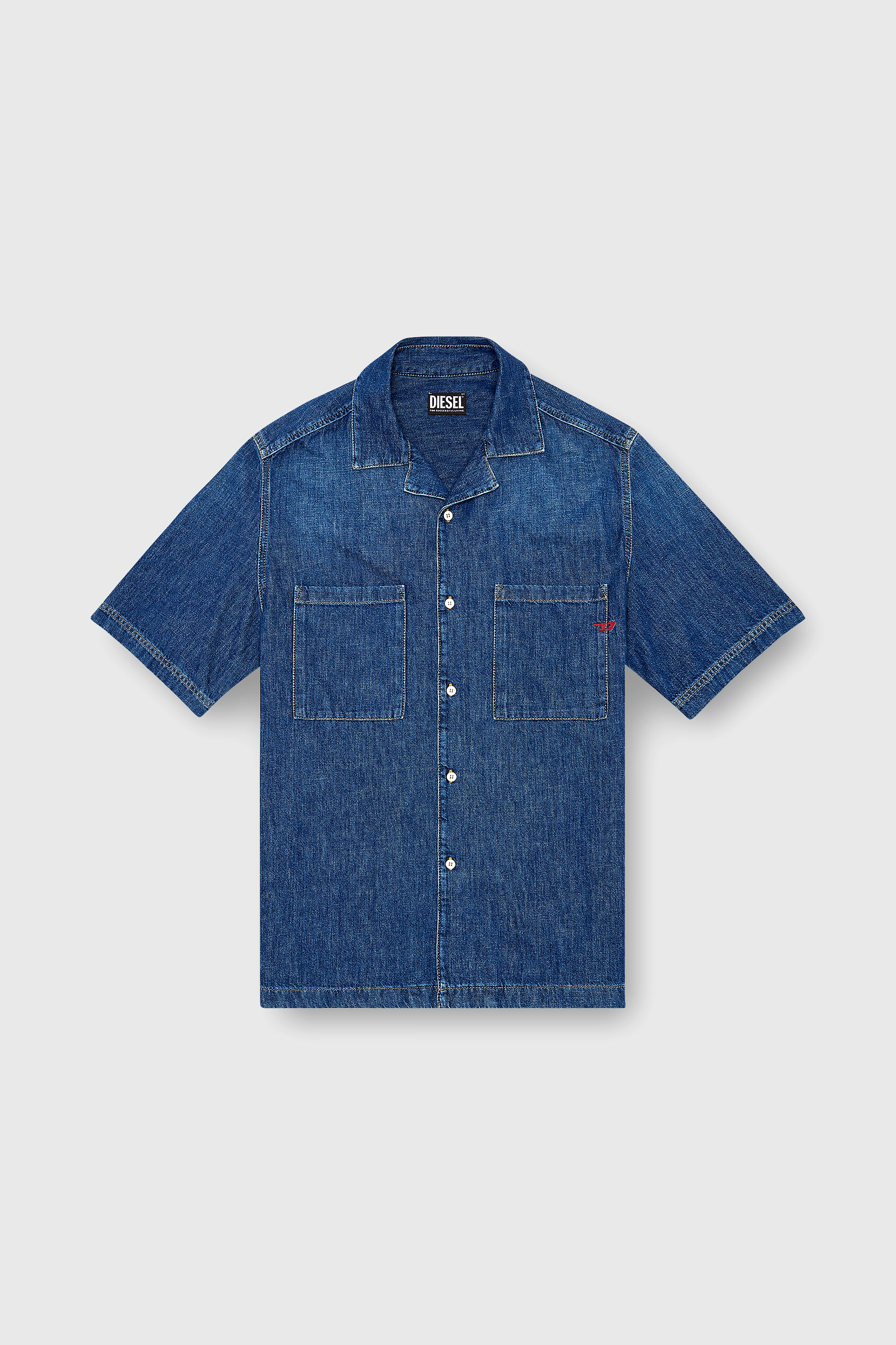 Diesel - D-PAROSHORT, Man's Bowling shirt in denim in Dark Blue - 2