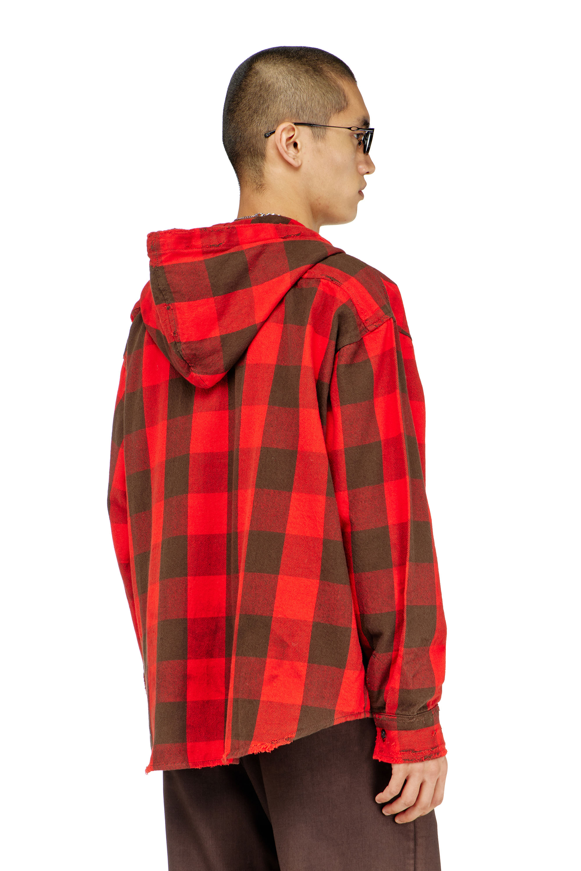 Diesel - S-DRUM-HOODY, Herren Kapuzenshirt aus distressed kariertem Flanell in null - 4