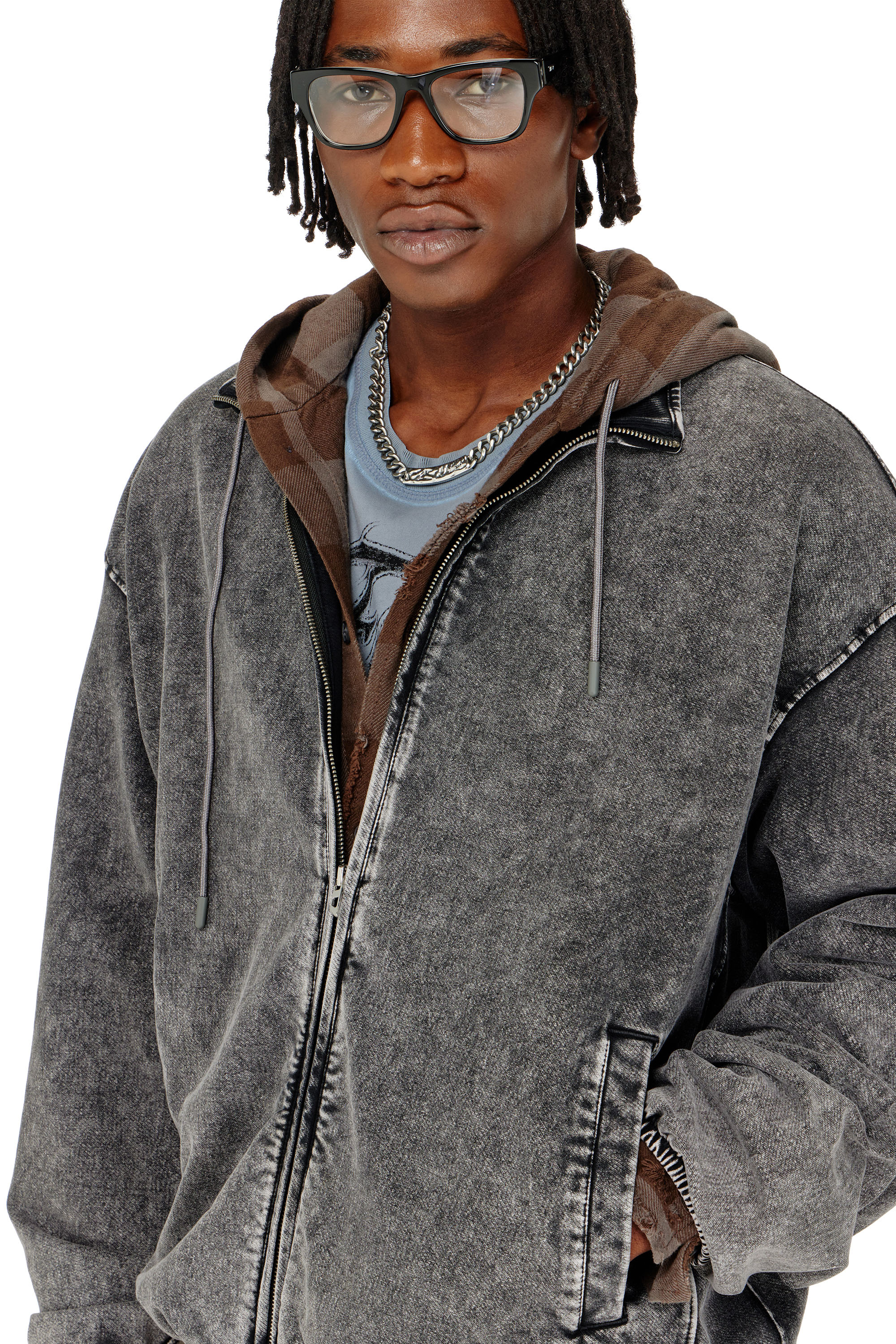 Diesel - S-CORSY, Herren Sweatjacke mit Denim-Effekt in Grau - 5