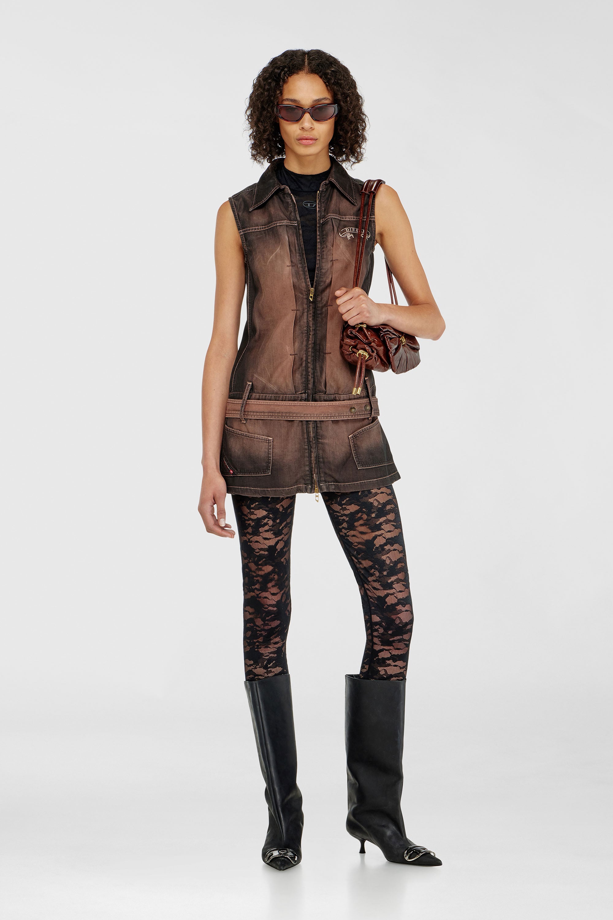 Diesel - HAYLEY-UTLT, Damen Leggings aus Nylon mit camouflage-Spitze in Schwarz - 1