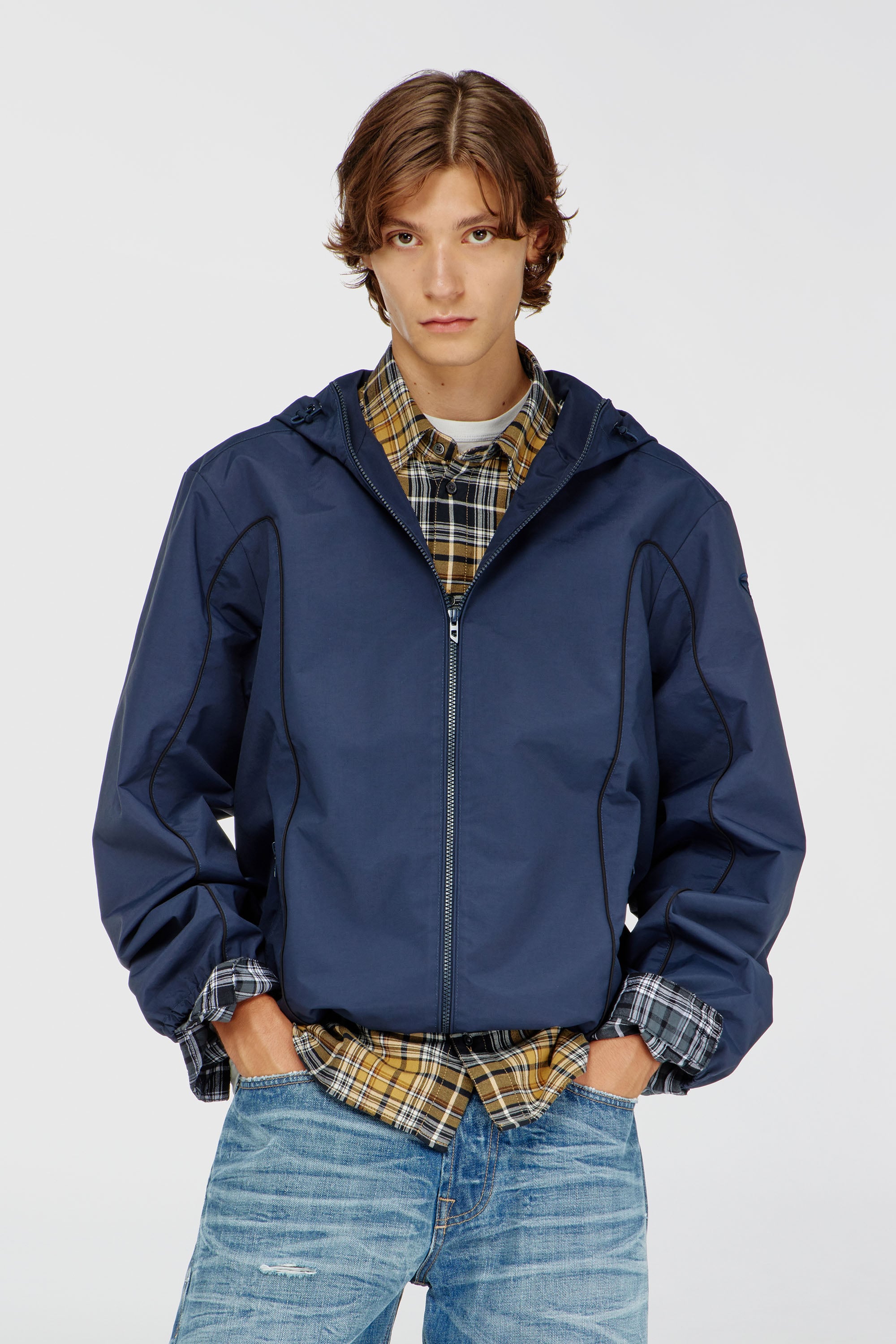 Diesel - J-HIVES-WRD, Herren Windbreaker mit Kontrastpaspeln in Blau - 1