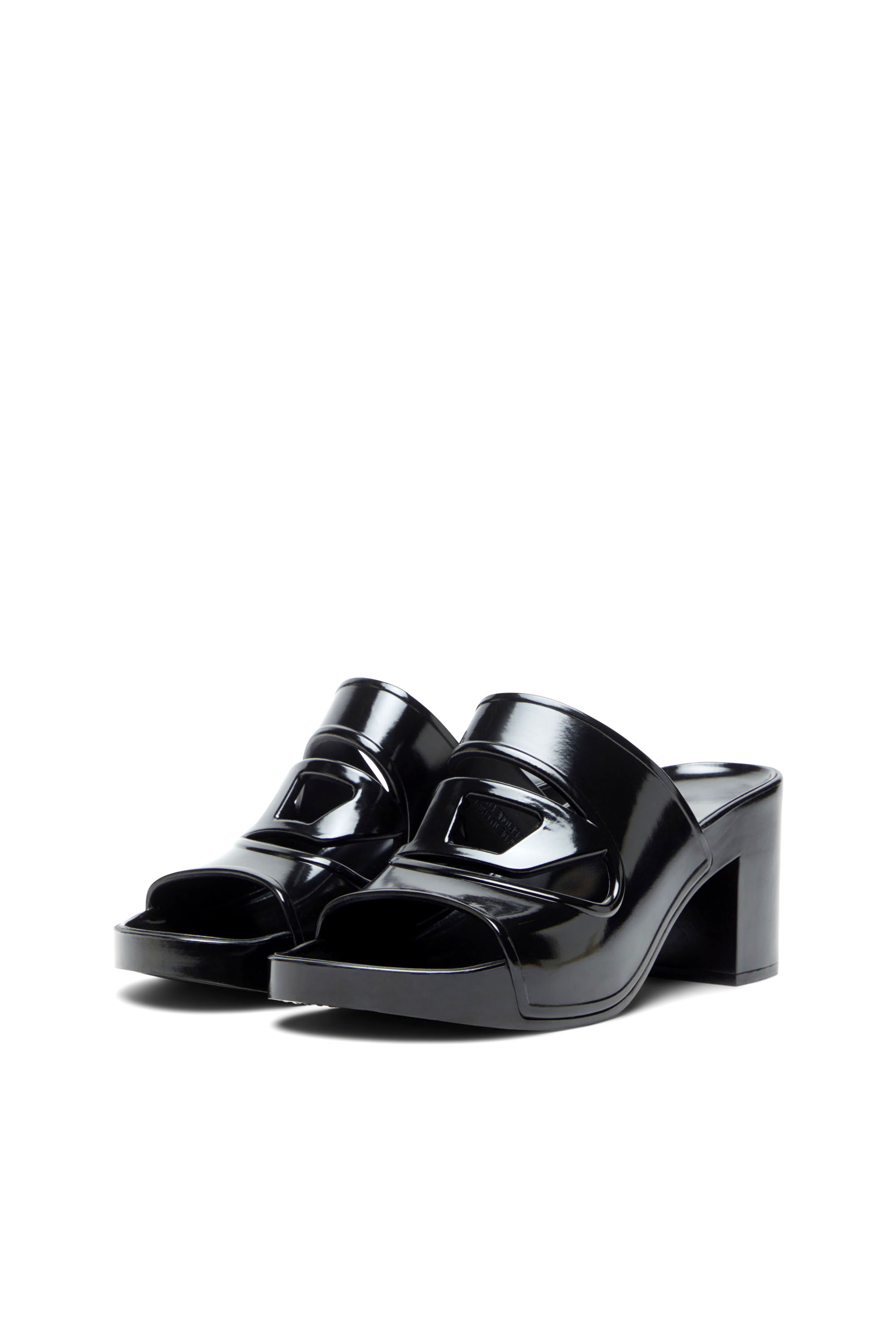 Diesel - SA-BONNIE, Woman's Sa-Bonnie-Heeled rubber slides with cut-out logo in Black - 8