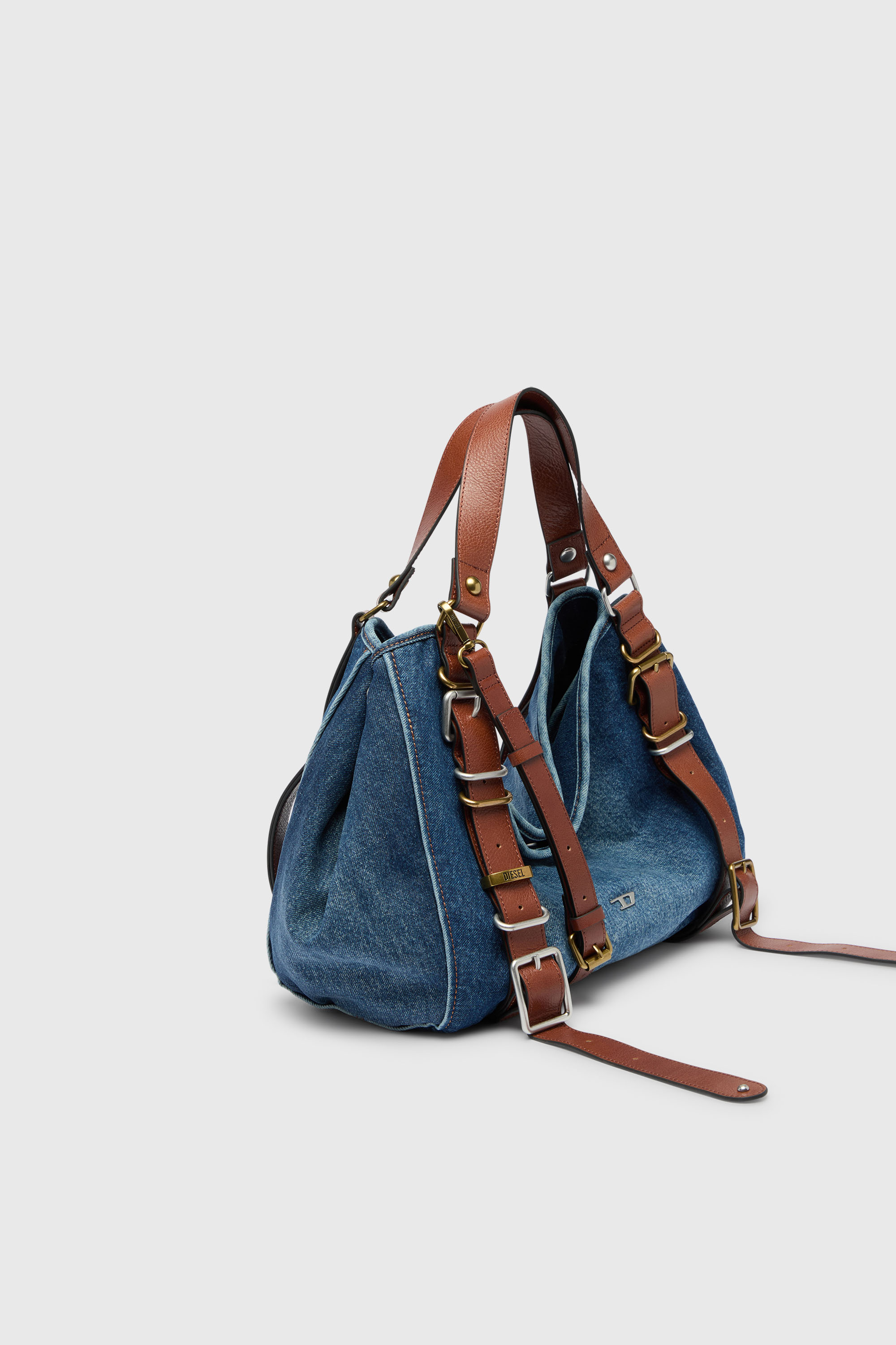 Diesel - D-ONE TOPHANDLE M, Damen D-One-Medium Top-Handle-Tasche aus Denim und Leder in Blau - 3