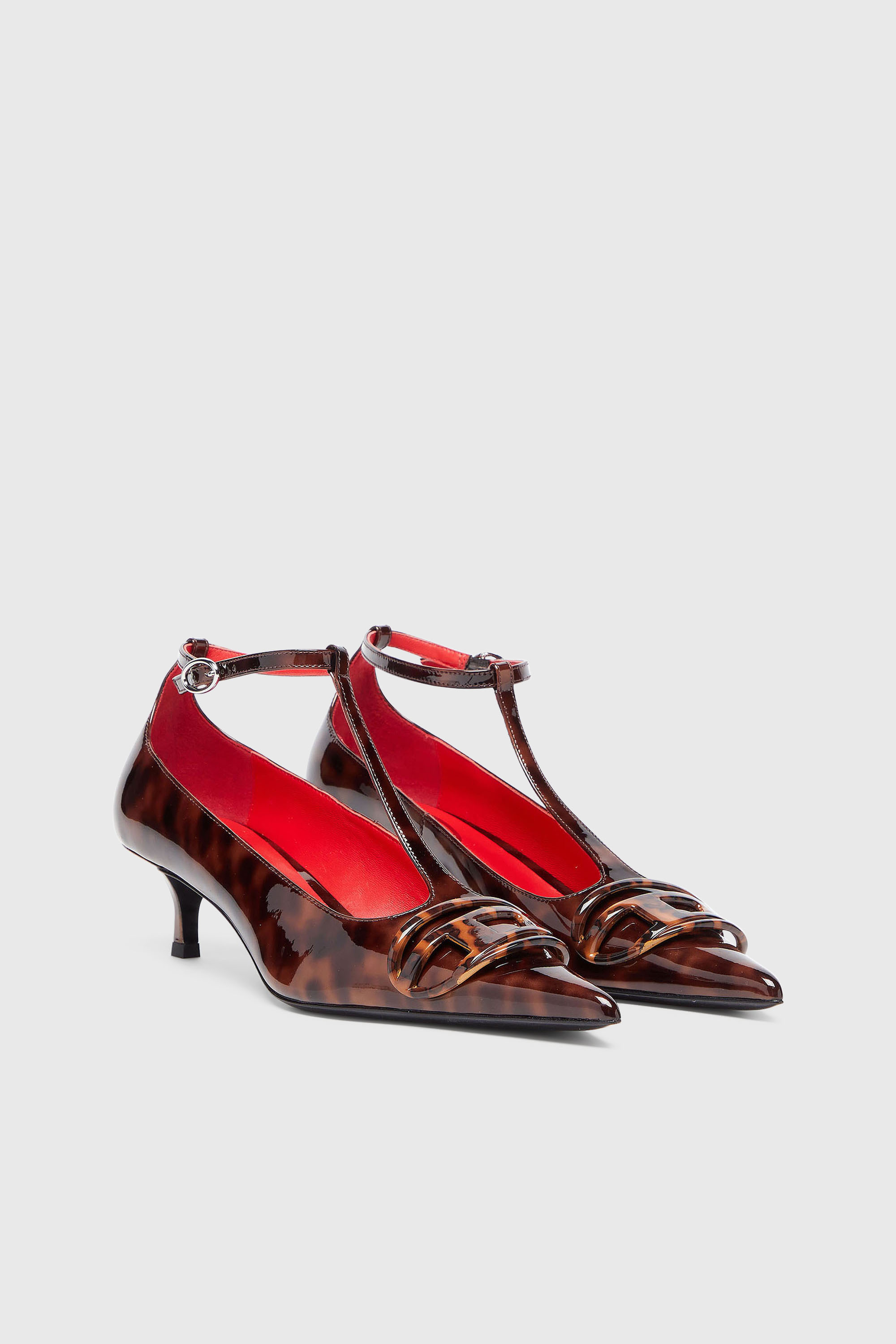 Diesel - D-VENUS KITTIE T-BAR, Damen D-Venus - Patent Leopard T-Bar Pumps in Braun - 2