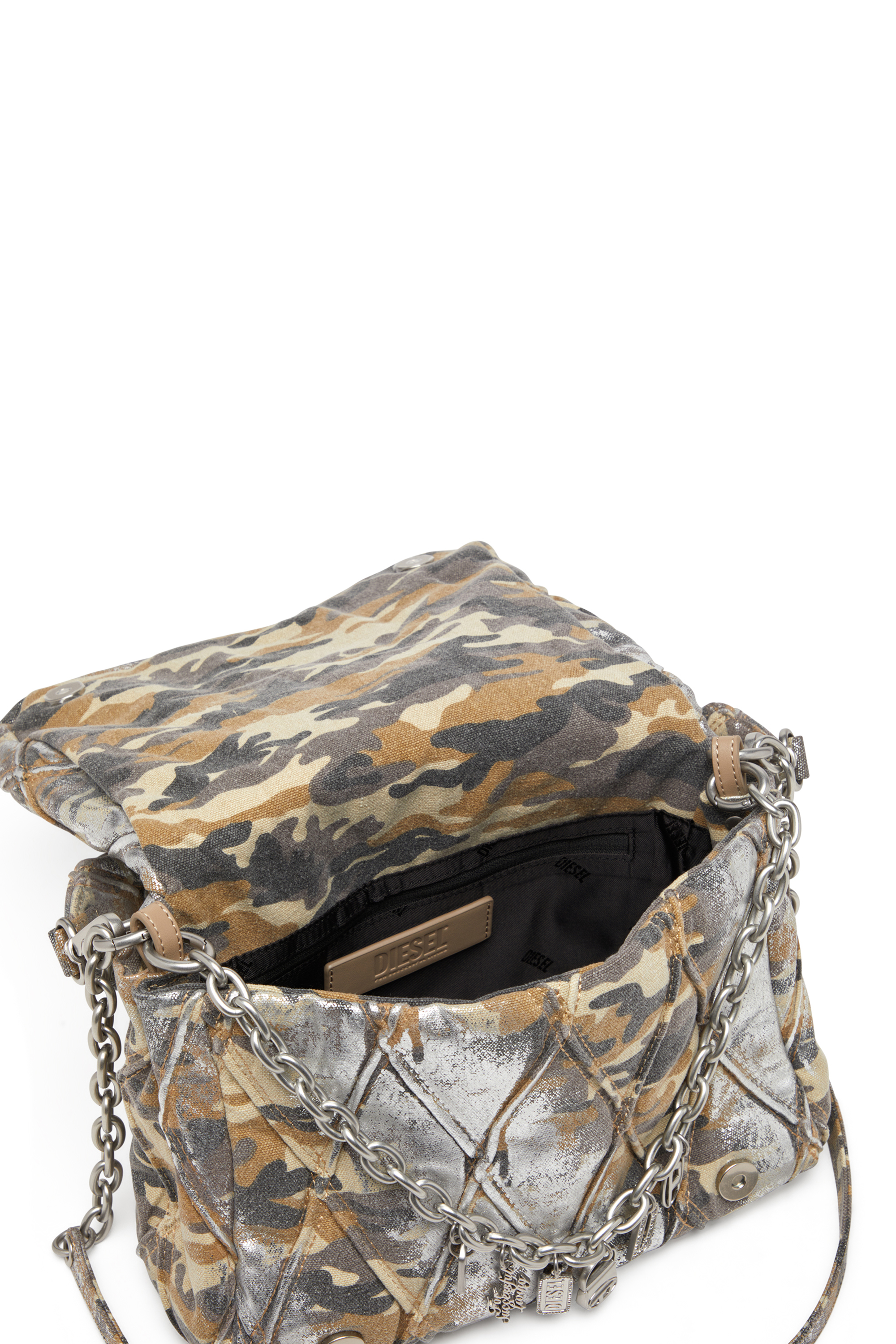 Diesel - CHARM-D SHOULDER M, Damen Charm-D M-Schultertasche aus Canvas in Metallic-Camo-Optik in Bunt/Braun - 4