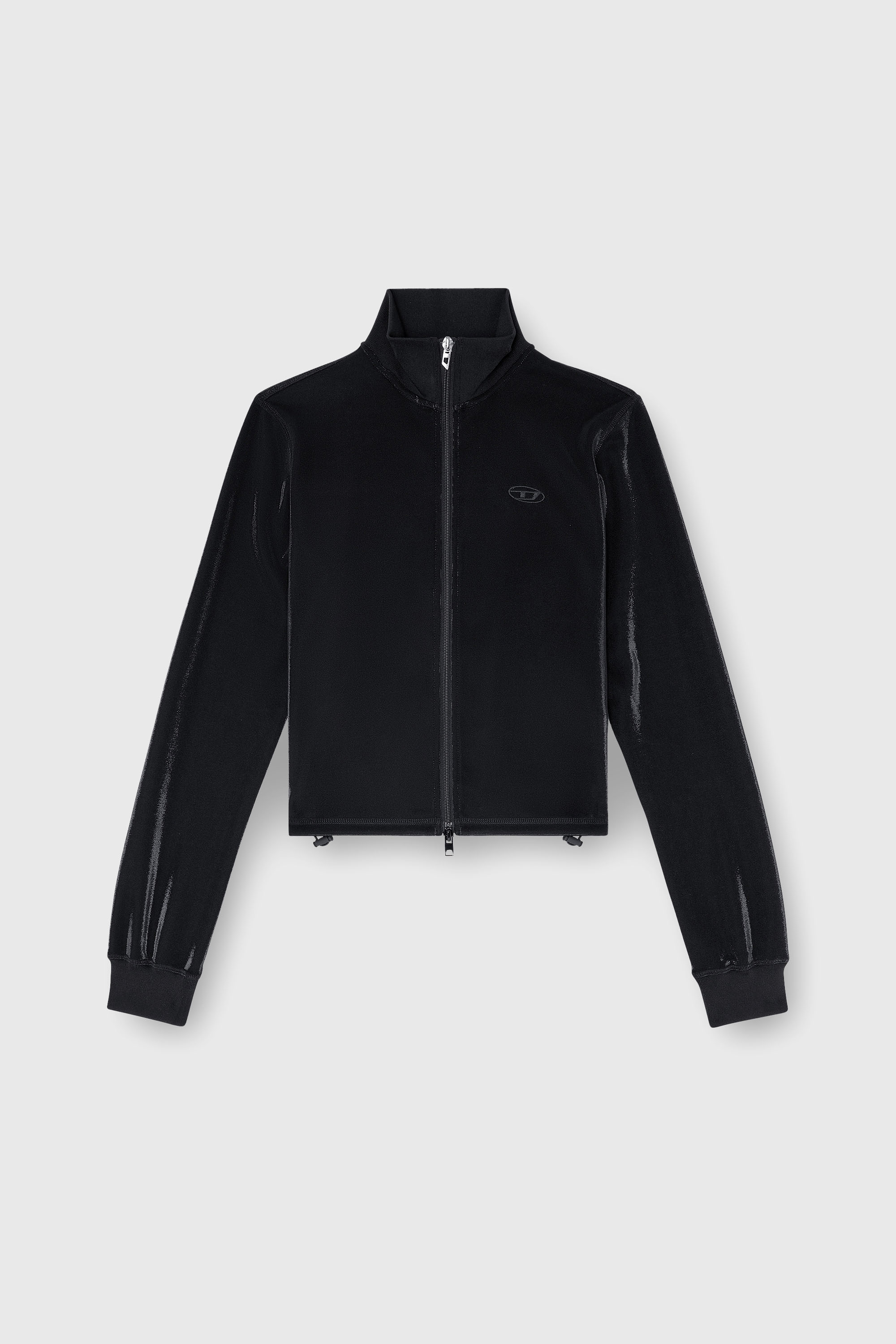 Diesel - F-ROSY, Damen Sweatshirt mit gl&auml;nzendem Piquet-Effekt und Rei&szlig;verschluss in Schwarz - 2