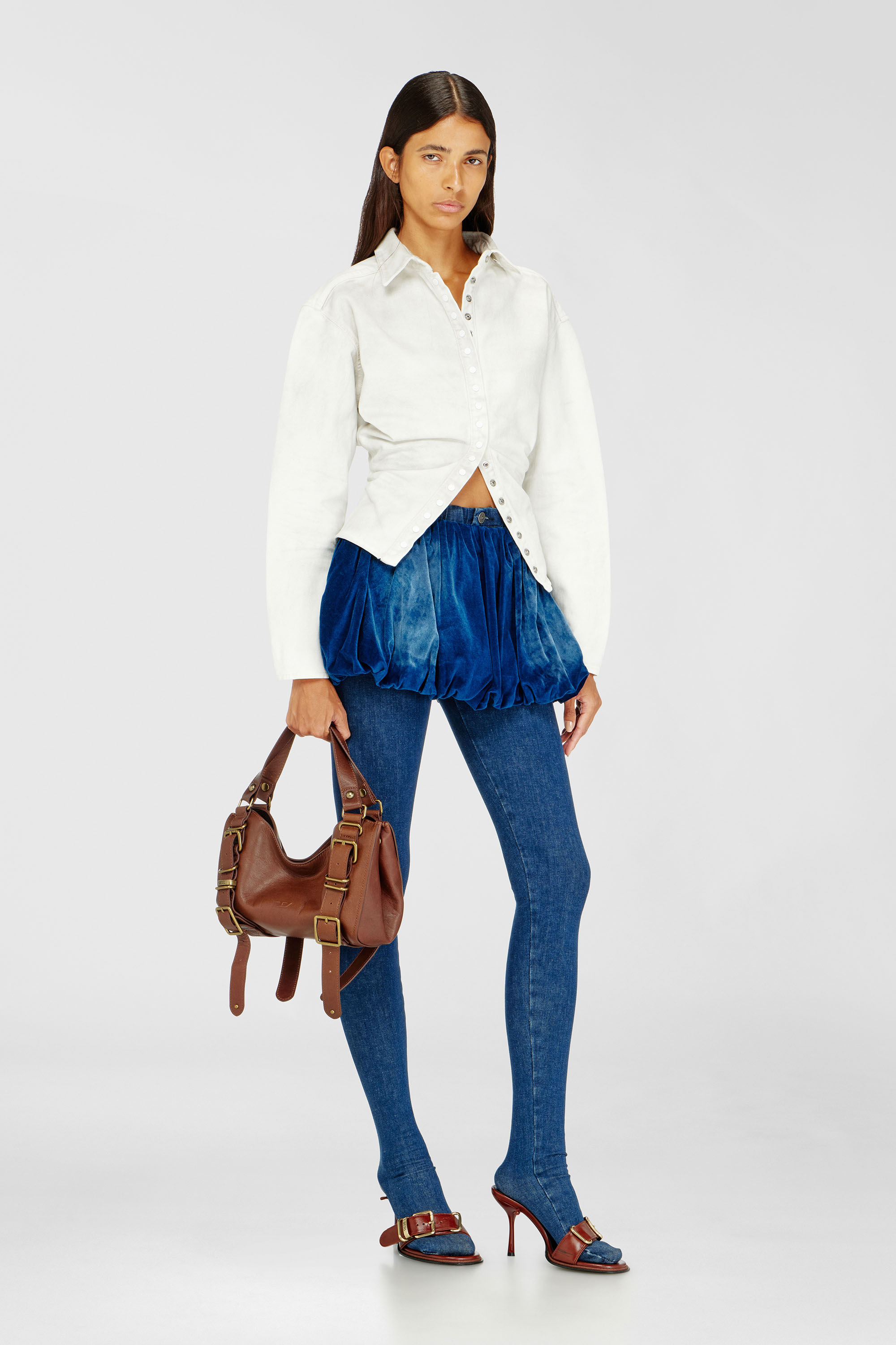 Diesel - DE-MUJ-FSJ1, Damen Kurzer Bubble-Rock aus Samt-Denim in Dunkelblau - 1
