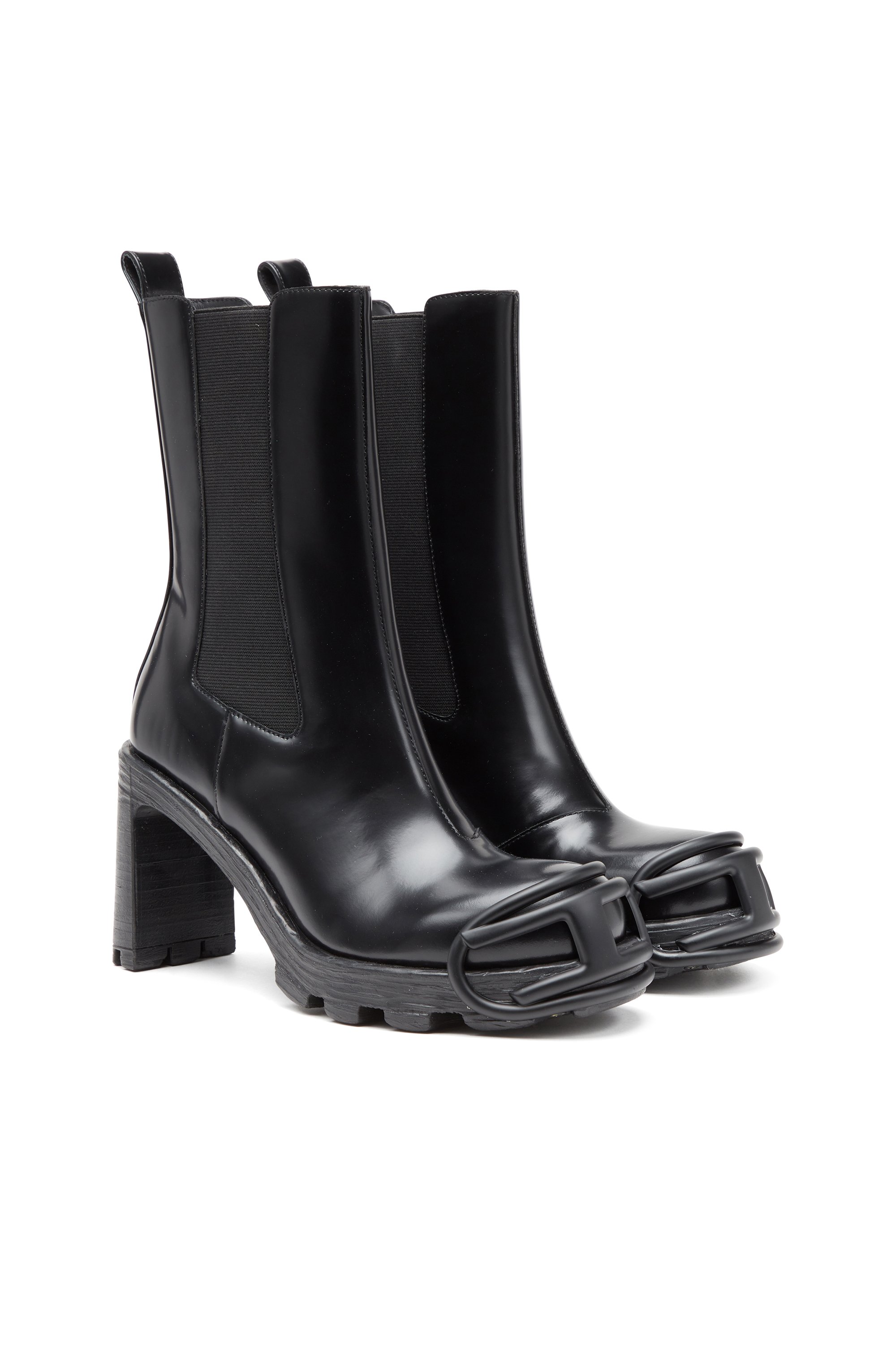 Diesel - D-HAMMER CH D W, Damen D-Hammer-High-Heel-Stiefel mit Oval D-Plakette in Schwarz - Image 2