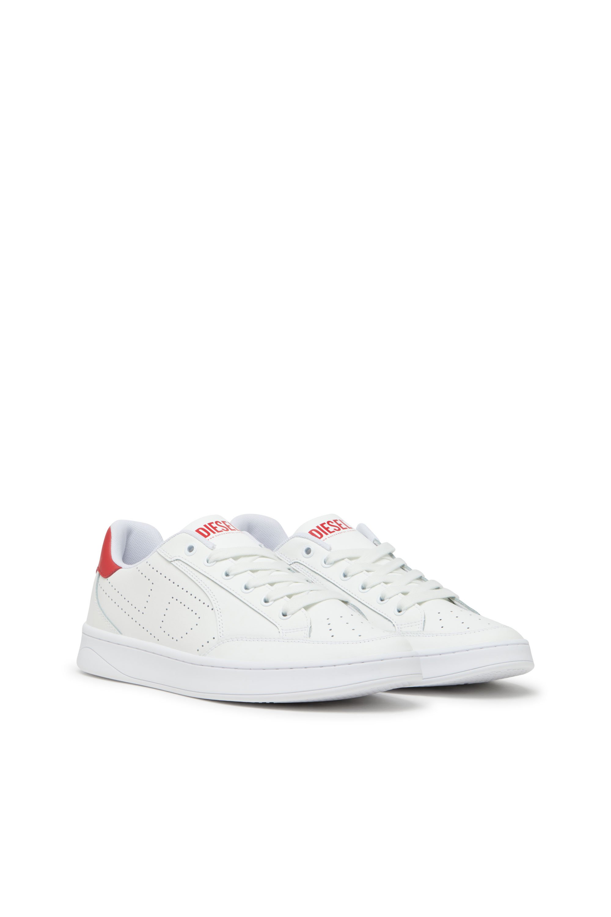 Diesel - S-DAKOTA LOW, Herren Sneakers aus Leder mit perforiertem Logo in Weiss/Rot - 2