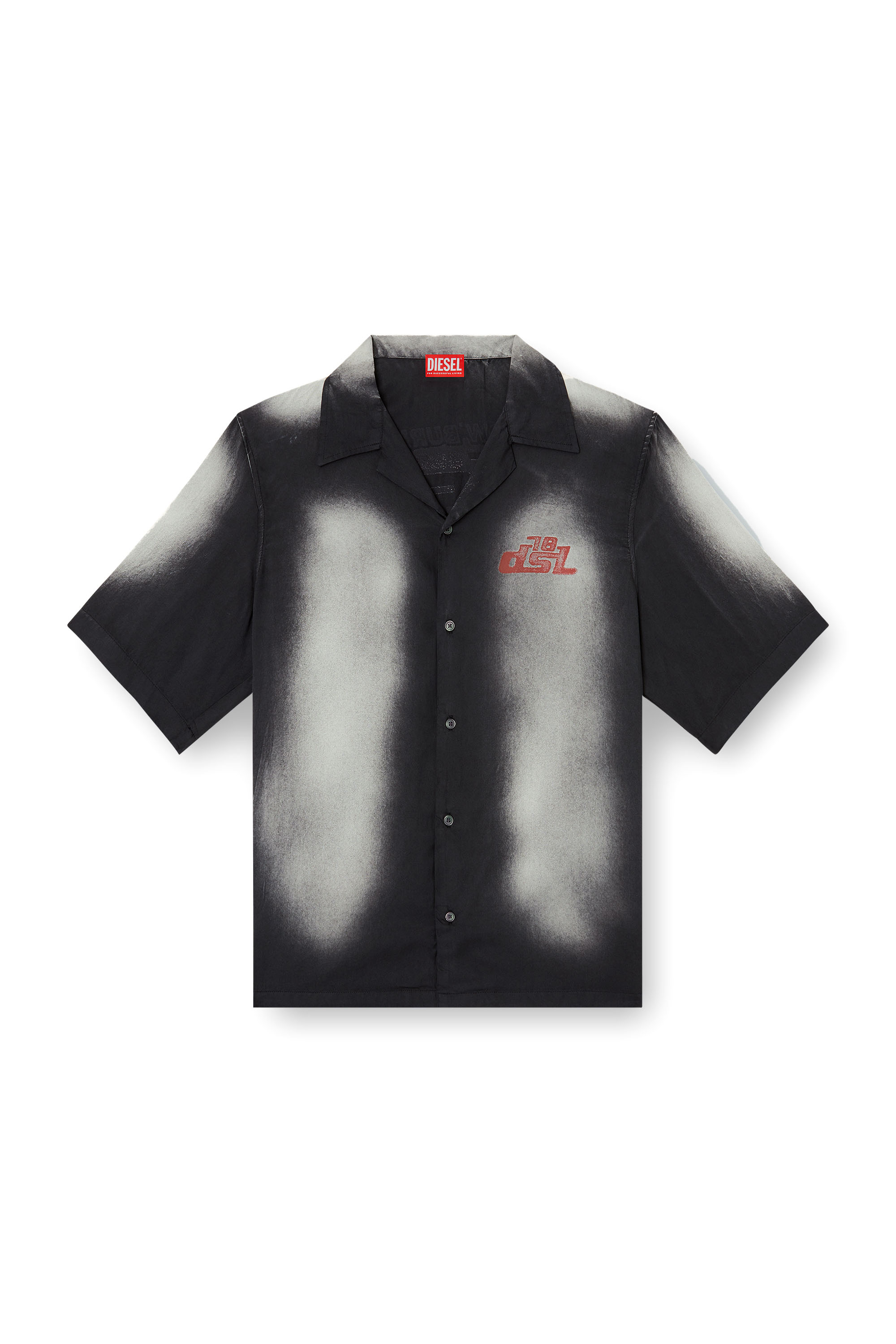 Diesel - S-ELLY, Herren Verblasstes Bowling-Hemd mit Logo-Prints in Schwarz - 3