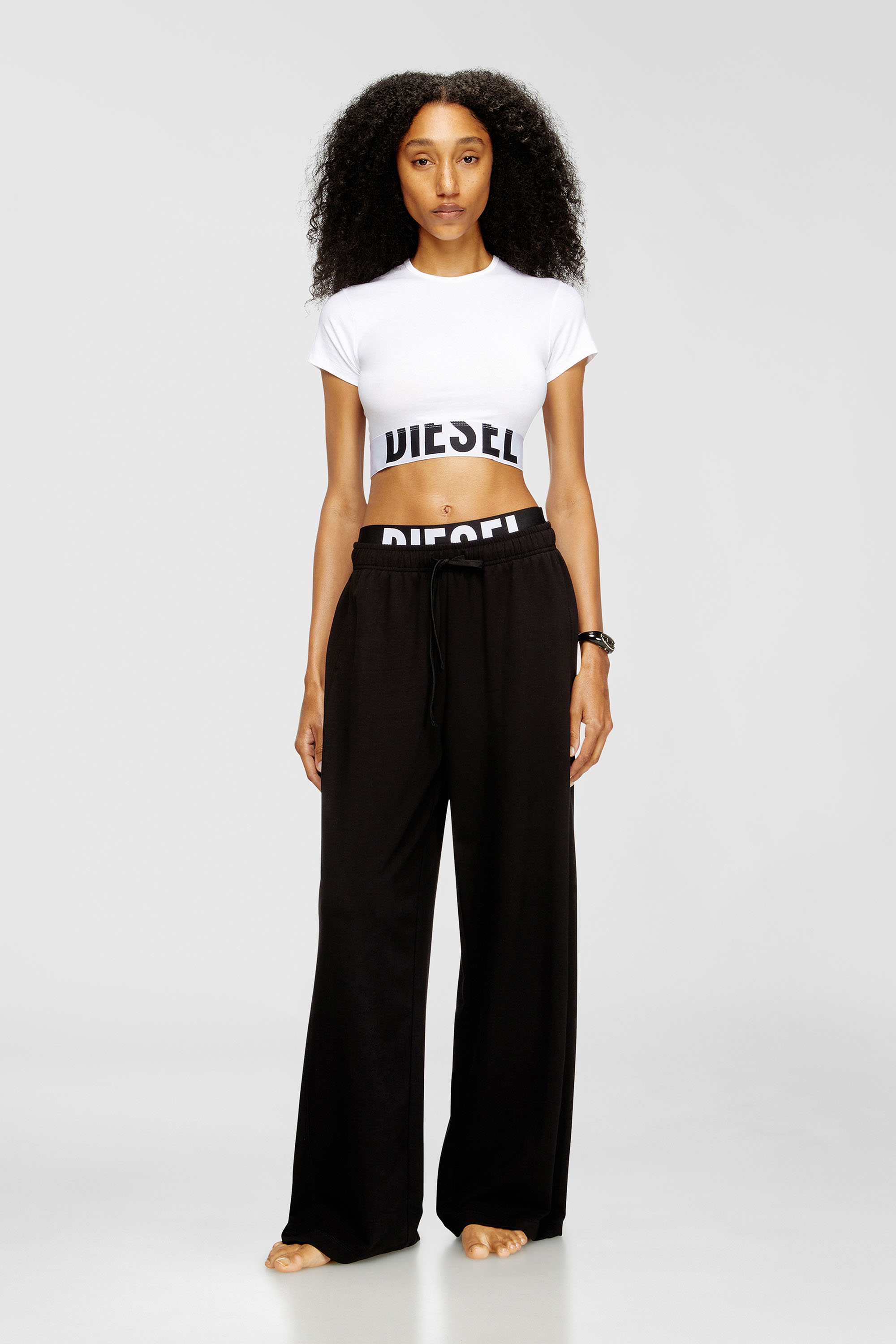 Diesel - LESLIE-D-POP, Damen Jogginghose aus Baumwollfrottee mit Logo-Bund in Schwarz - 1