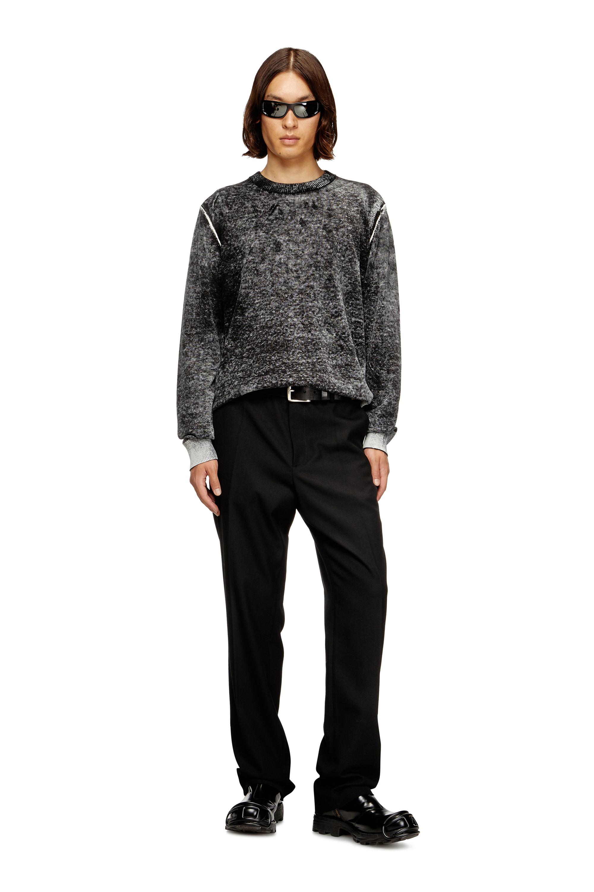 Diesel - K-LAURENT, Herren Pullover mit verblasstem R&uuml;ckendruck in Grau - 1