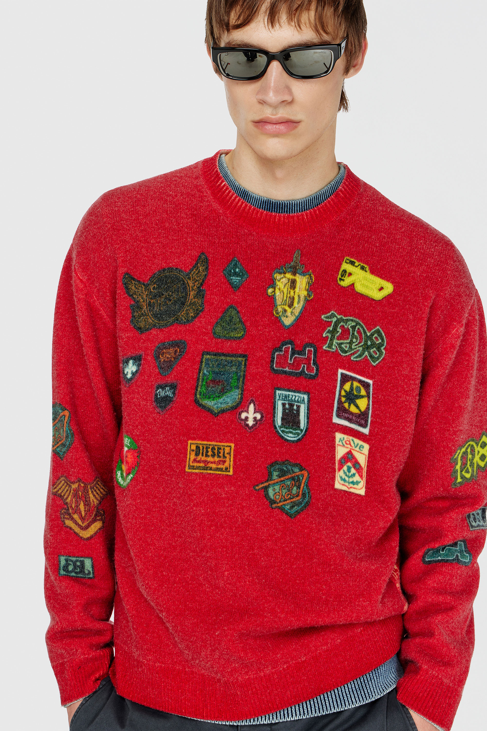 Diesel - K-PATCY, Herren Wollpullover mit bedruckten patches in Rot - 6