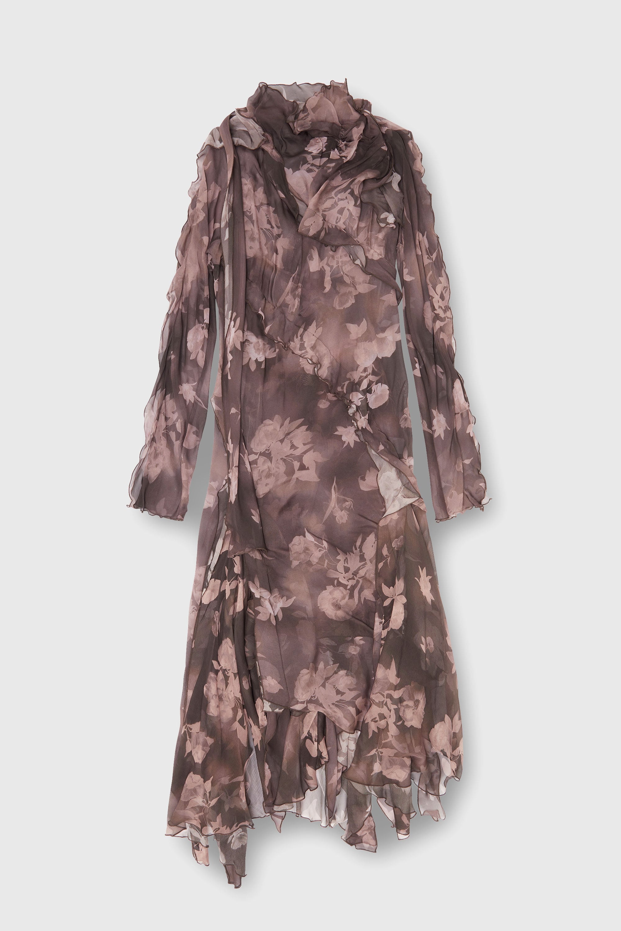 Diesel - D-RIADI, Damen Asymmetrisches Midikleid aus Chiffon und Seiden-Cr&ecirc;pe in Braun - 1
