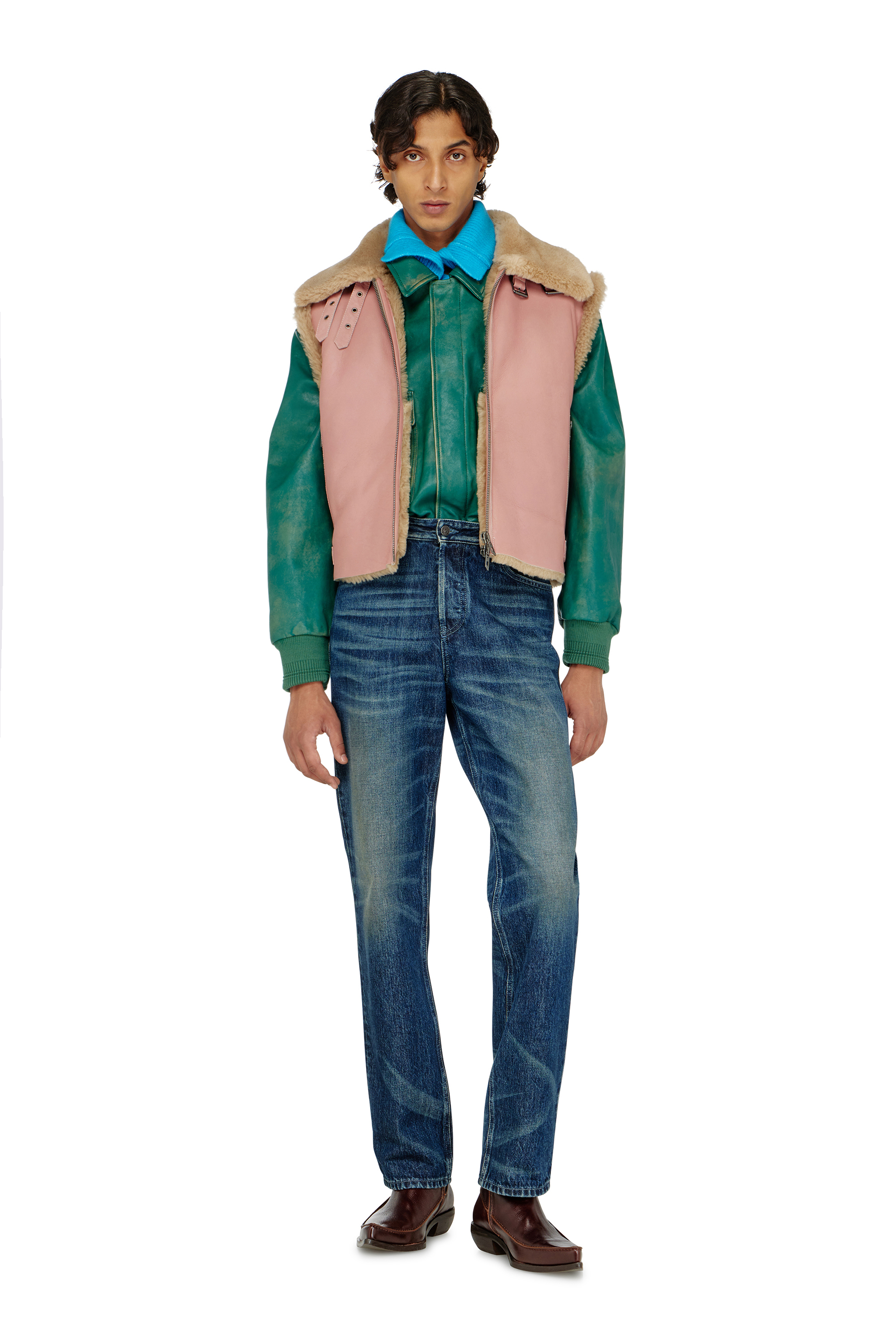 Diesel - L-HONT, Herren Lederweste mit Shearling in Rosa - 1