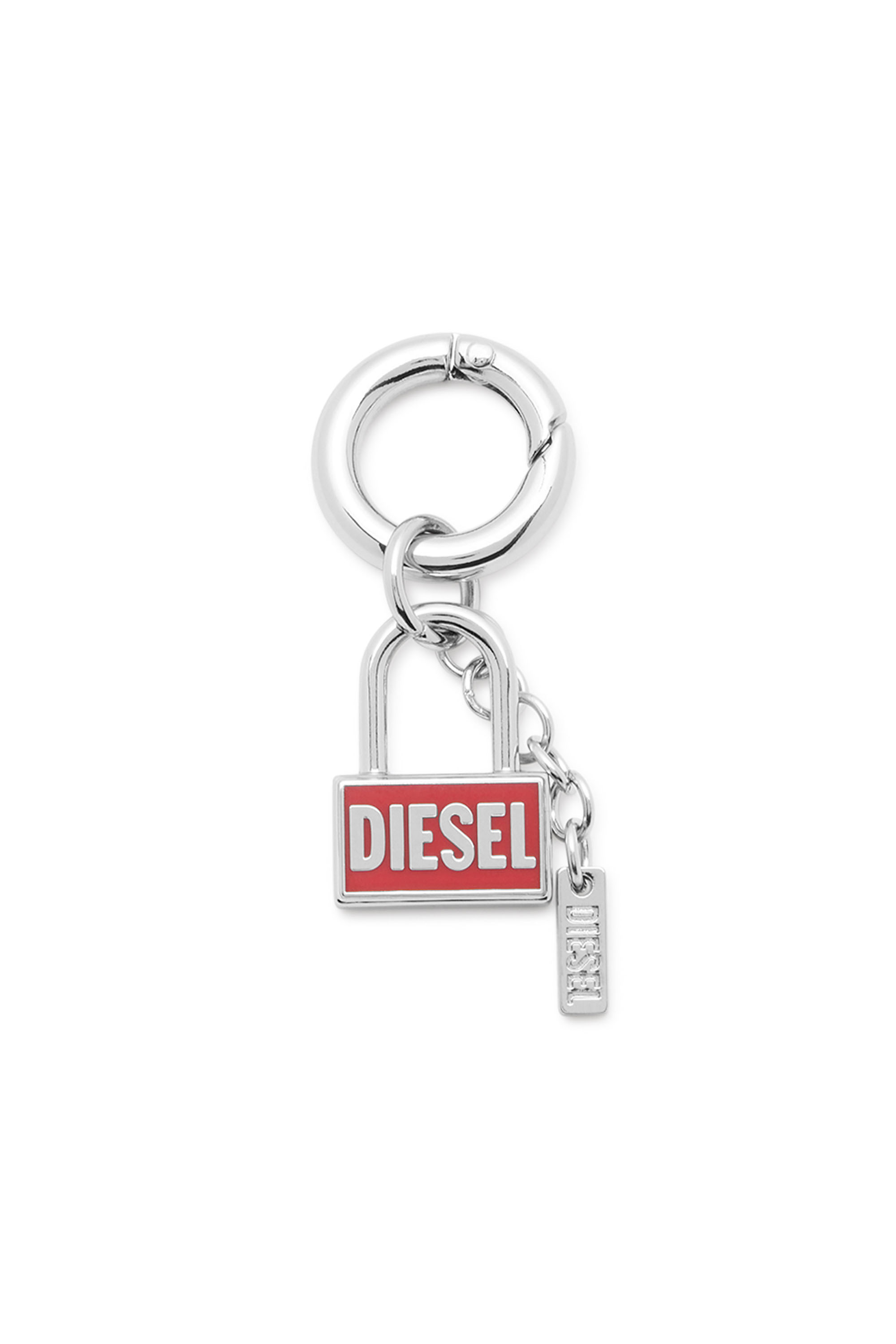 Diesel - CHARM-LOCK, Unisex Metall-Schl&uuml;sselanh&auml;nger mit Vorh&auml;ngeschloss-Design in Silber/Rot - 1