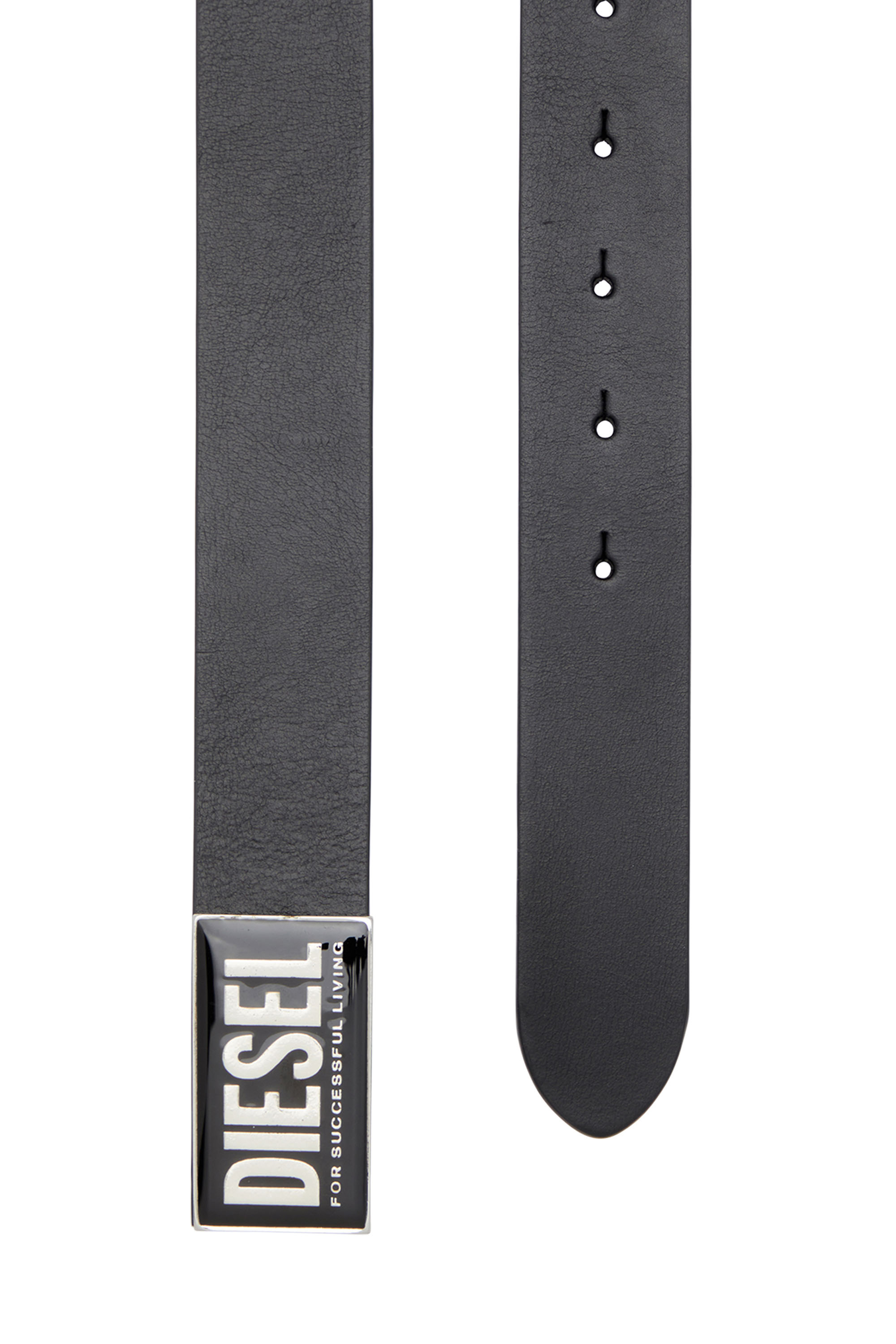 Diesel - B-GLOSSY II, Man's 3cm leather belt with glossy logo buckle in Black - 2