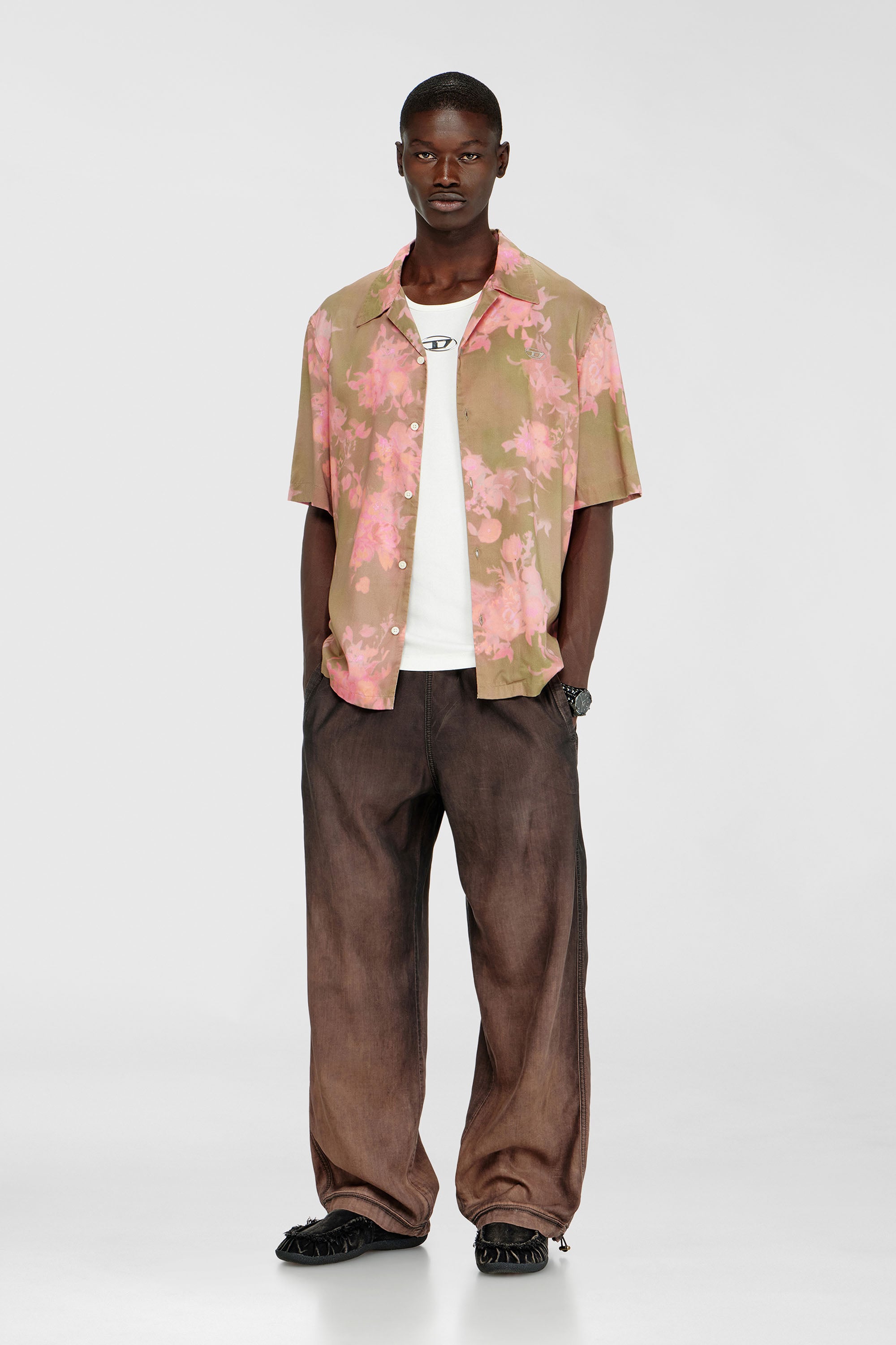 Diesel - S-BRAD-QMCE, Herren Lyocell-Hemd mit durchg&auml;ngigem Blumenmuster in Rosa/Braun - 2