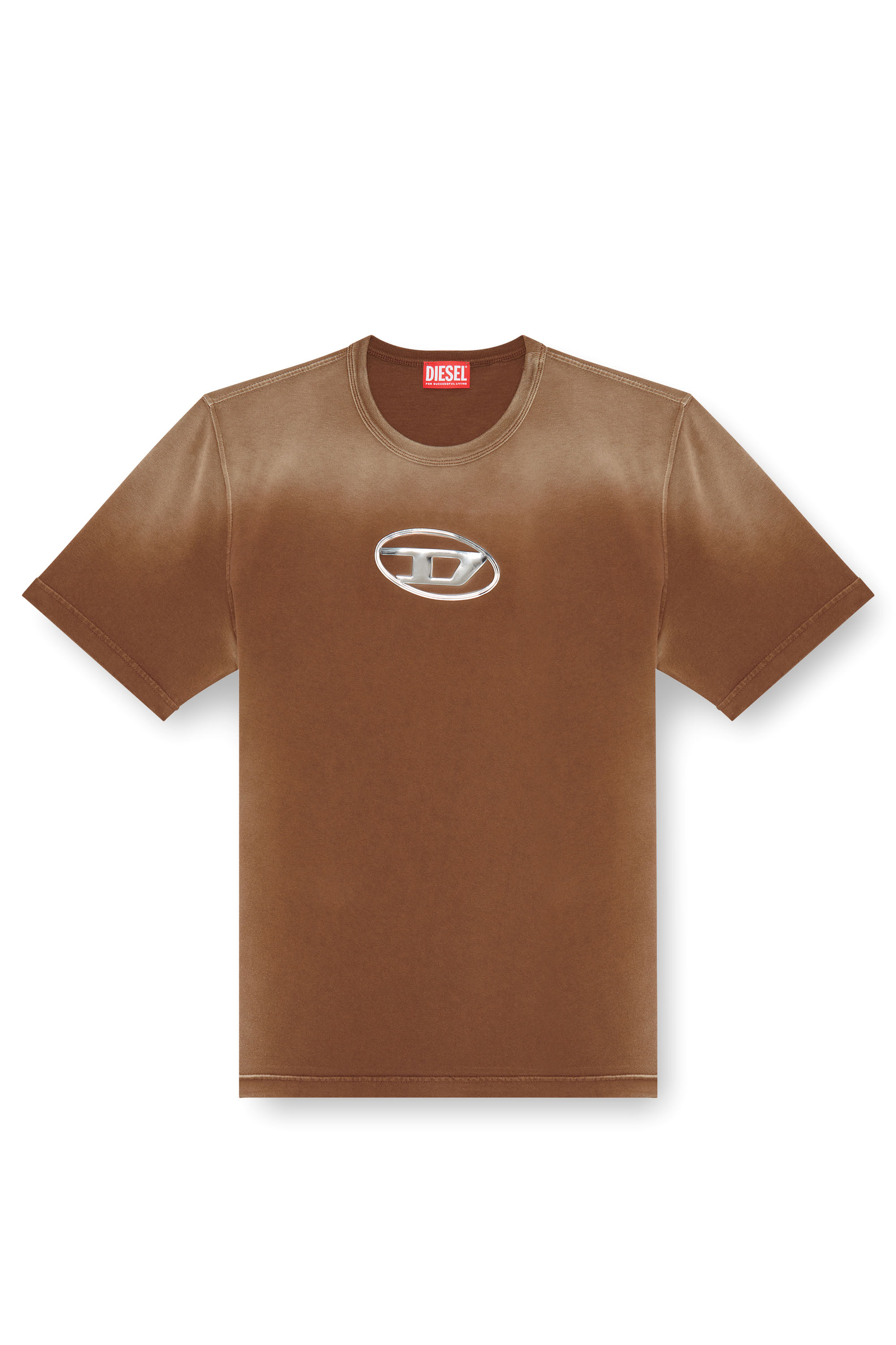 Diesel - T-ADJUST-Q8, Herren Verblasstes T-Shirt mit ausgeschnittenem Oval D in Braun - Image 3