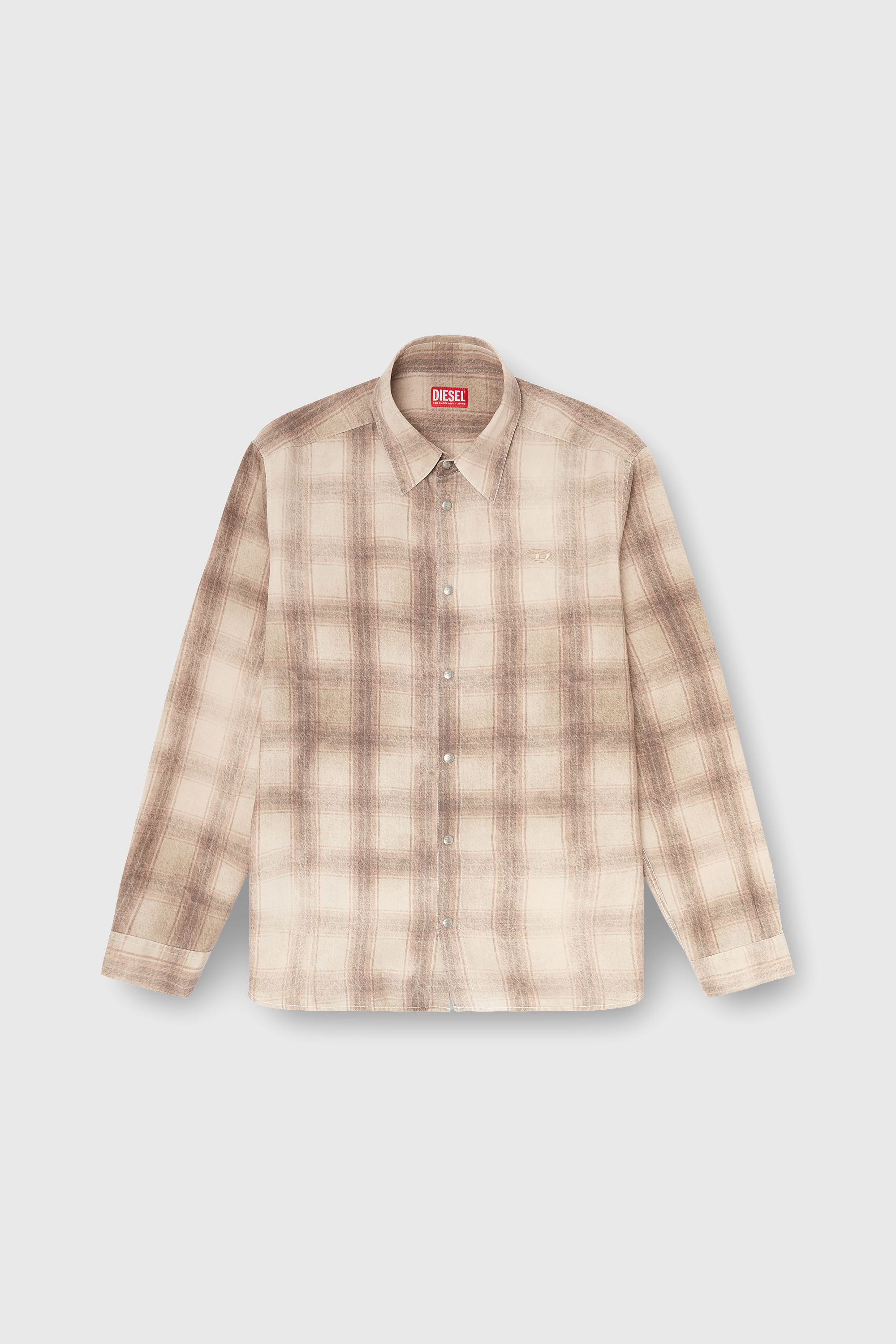 Diesel - S-SIMPLY-JMCM, Man's Check shirt in fluid fabric in Light Brown - 1