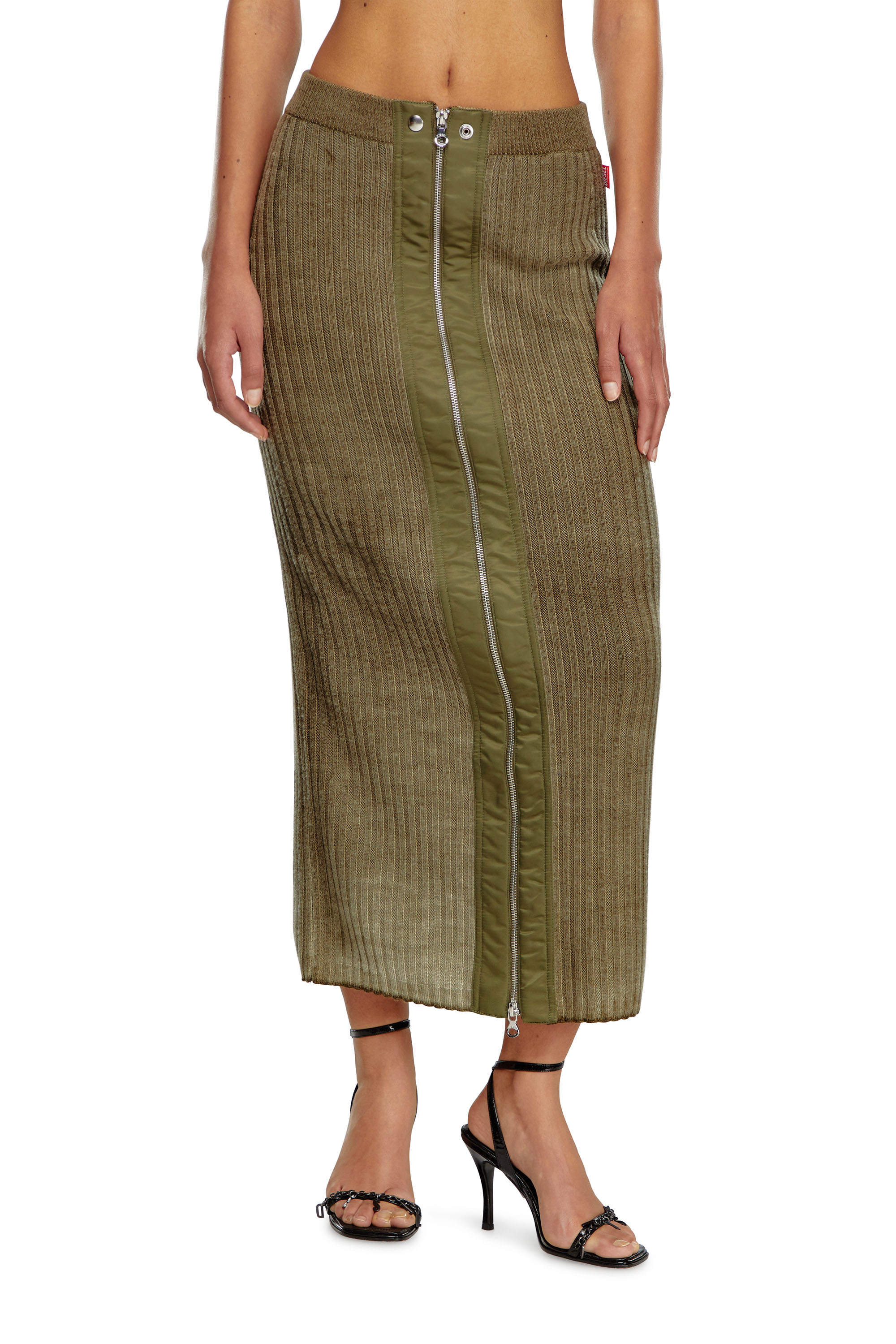 Diesel - M-ASI, Woman Midi skirt in treated wool knit in Green - Image 2