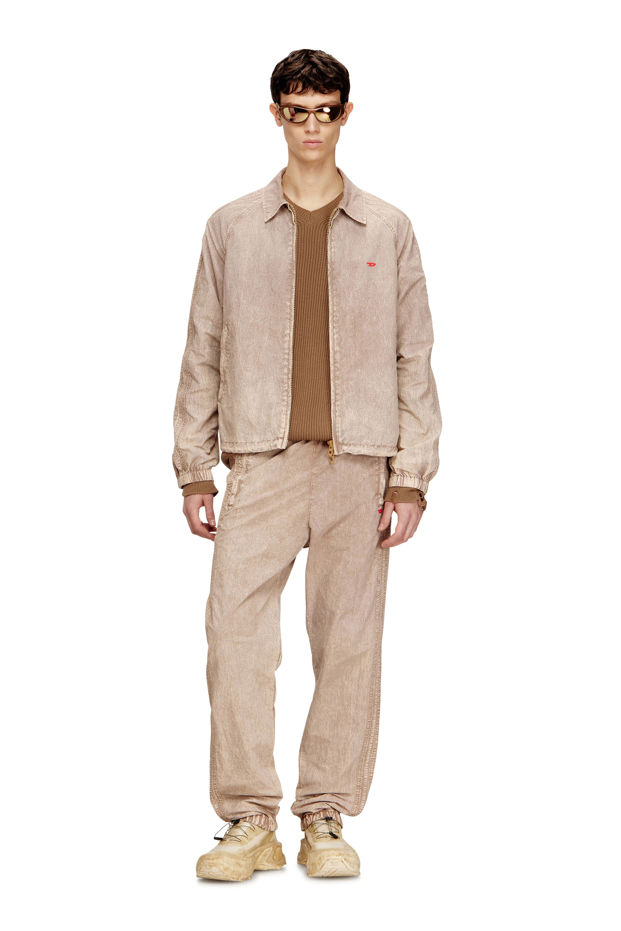 Diesel - J-FENIC-AG, Unisex's Taslan jacket with striped sleeves in Beige - 2