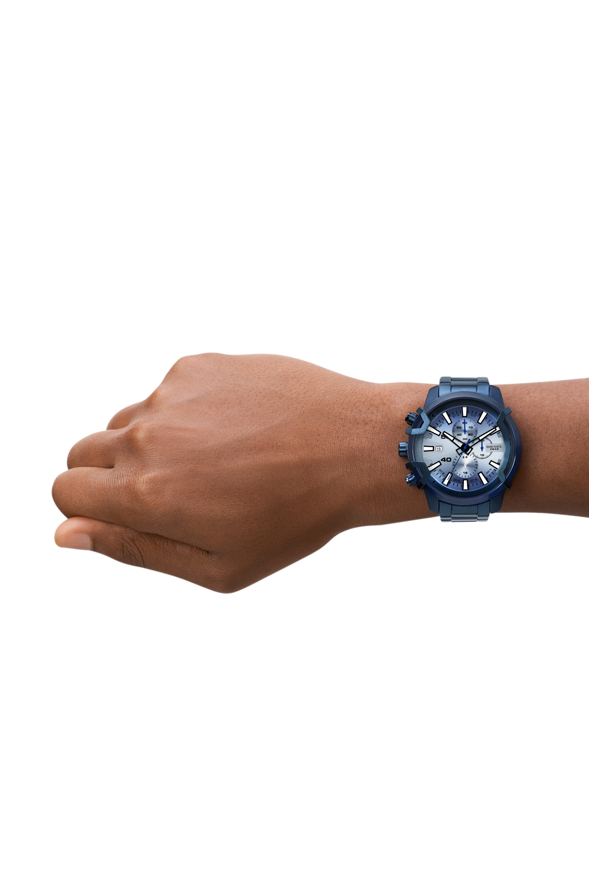 Diesel - DZ4596, Herren Griffed Chronograph aus blauem Edelstahl in Blau - 4