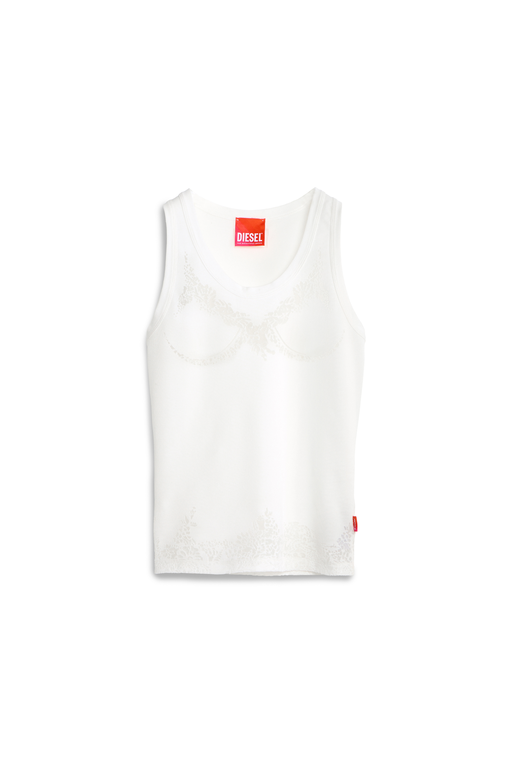 Diesel - PR-T-ANKI-LACE-R, Damen Tanktop mit devor&eacute;-Spitze-Effekt in Wei&szlig; - 2