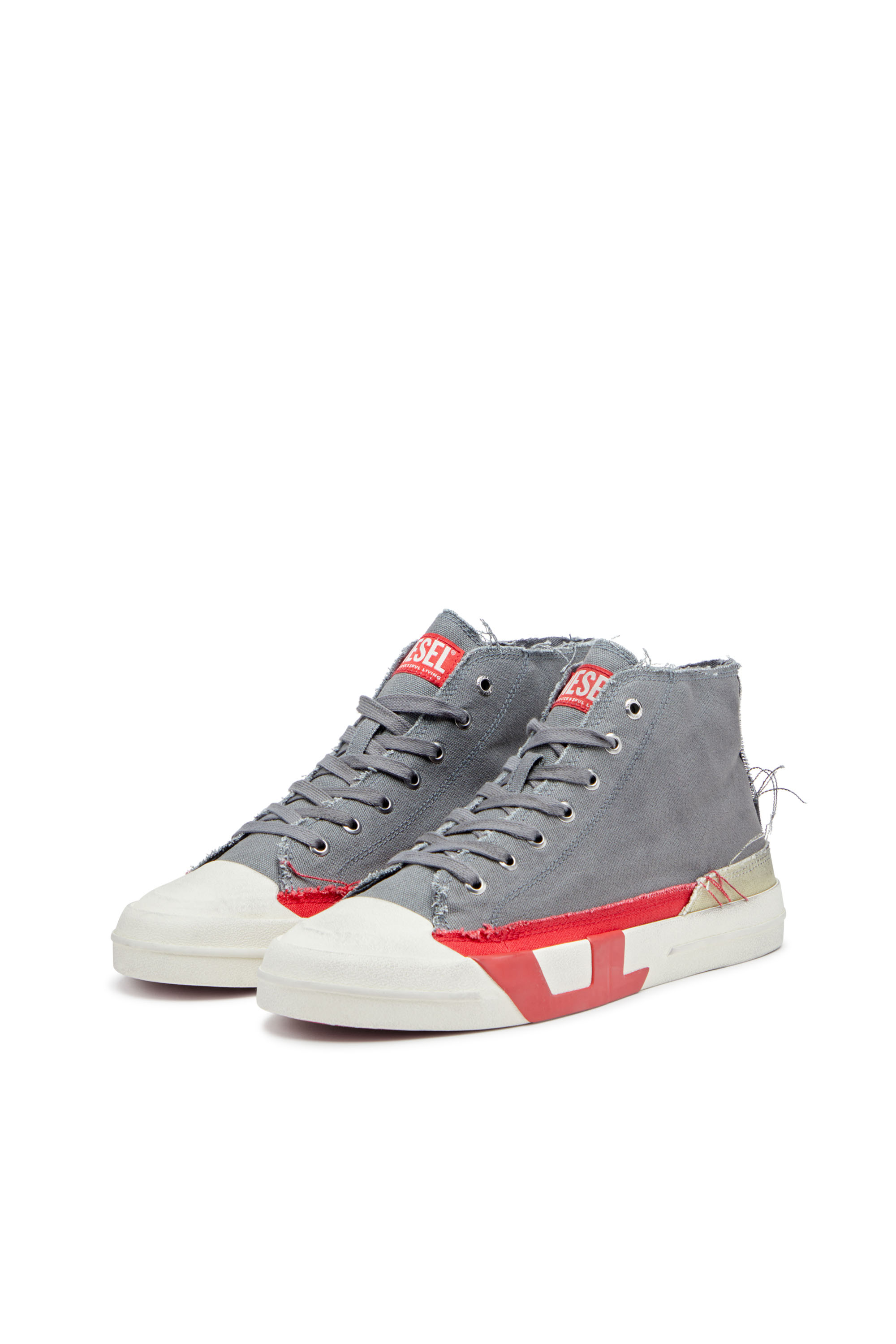 Diesel - S-D-VERSE MID, Herren S-D-Verse-High Top-Sneakers aus Canvas mit Schmutz-Effekt in Grau/Rot - 8