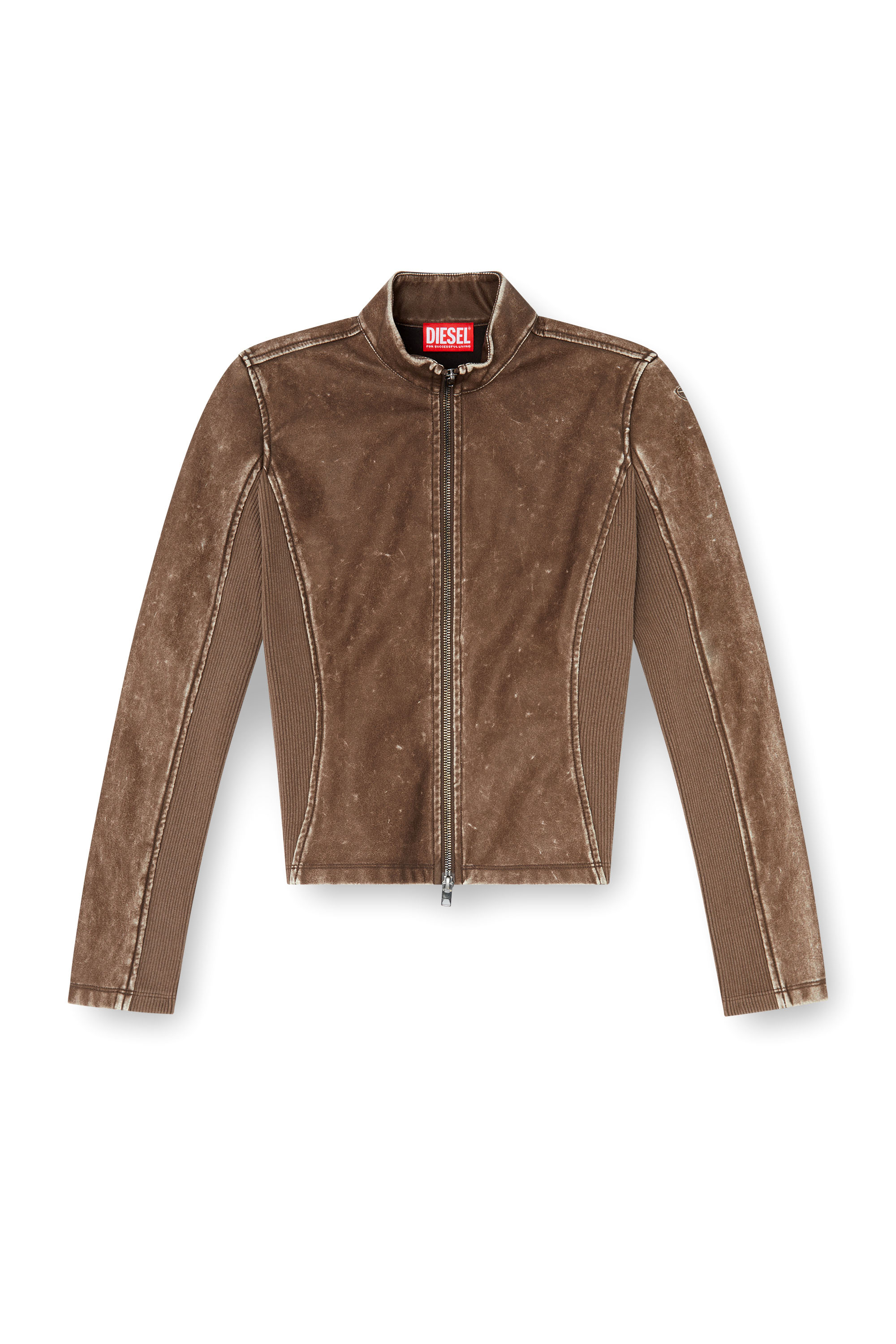 Diesel - T-HUNDER, Damen Bikerjacke mit Rippstrickeins&auml;tzen in null - 2