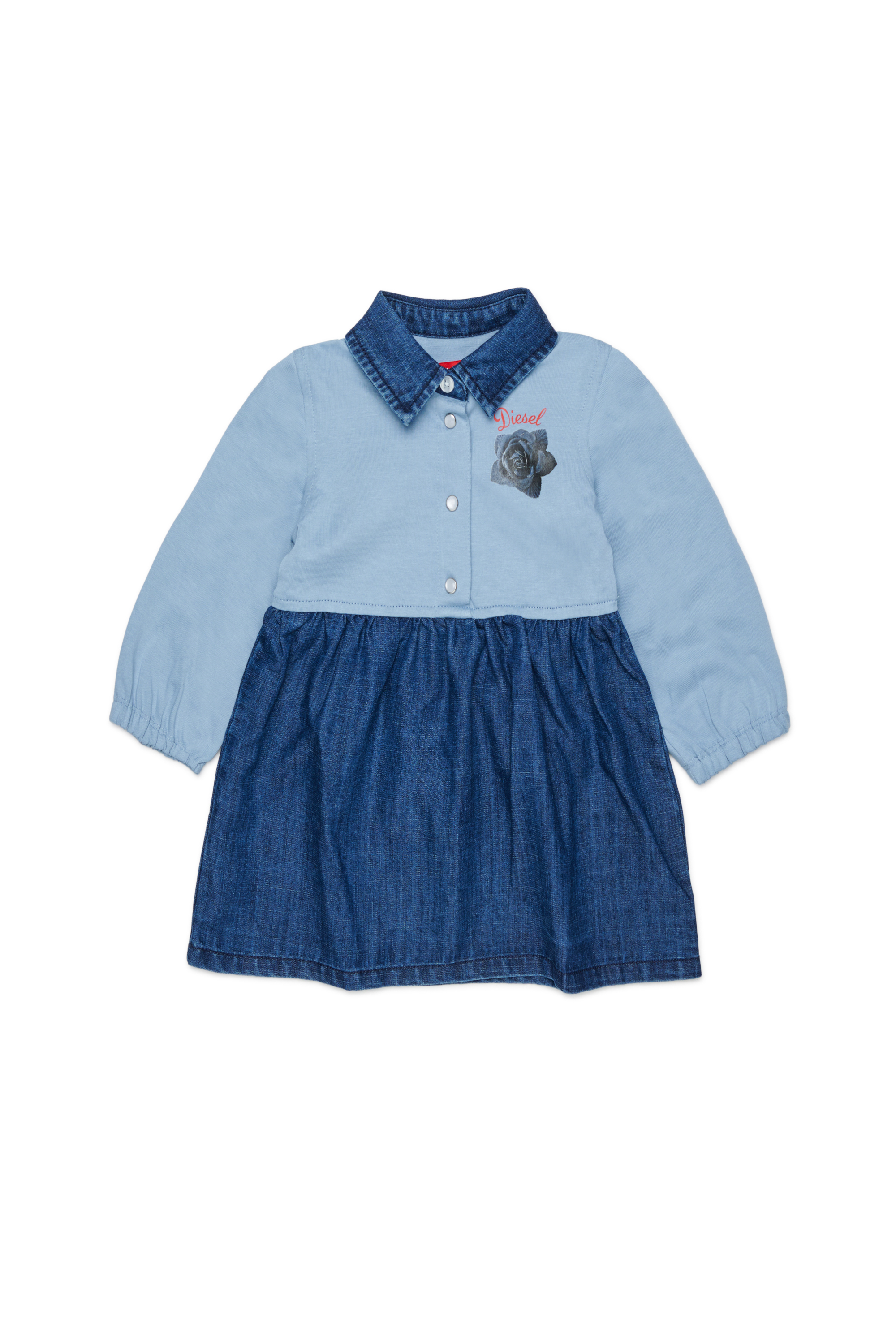 Diesel - DROSEB, Woman's Shirt dress in cotton and denim with rose print in Medium blue - 1