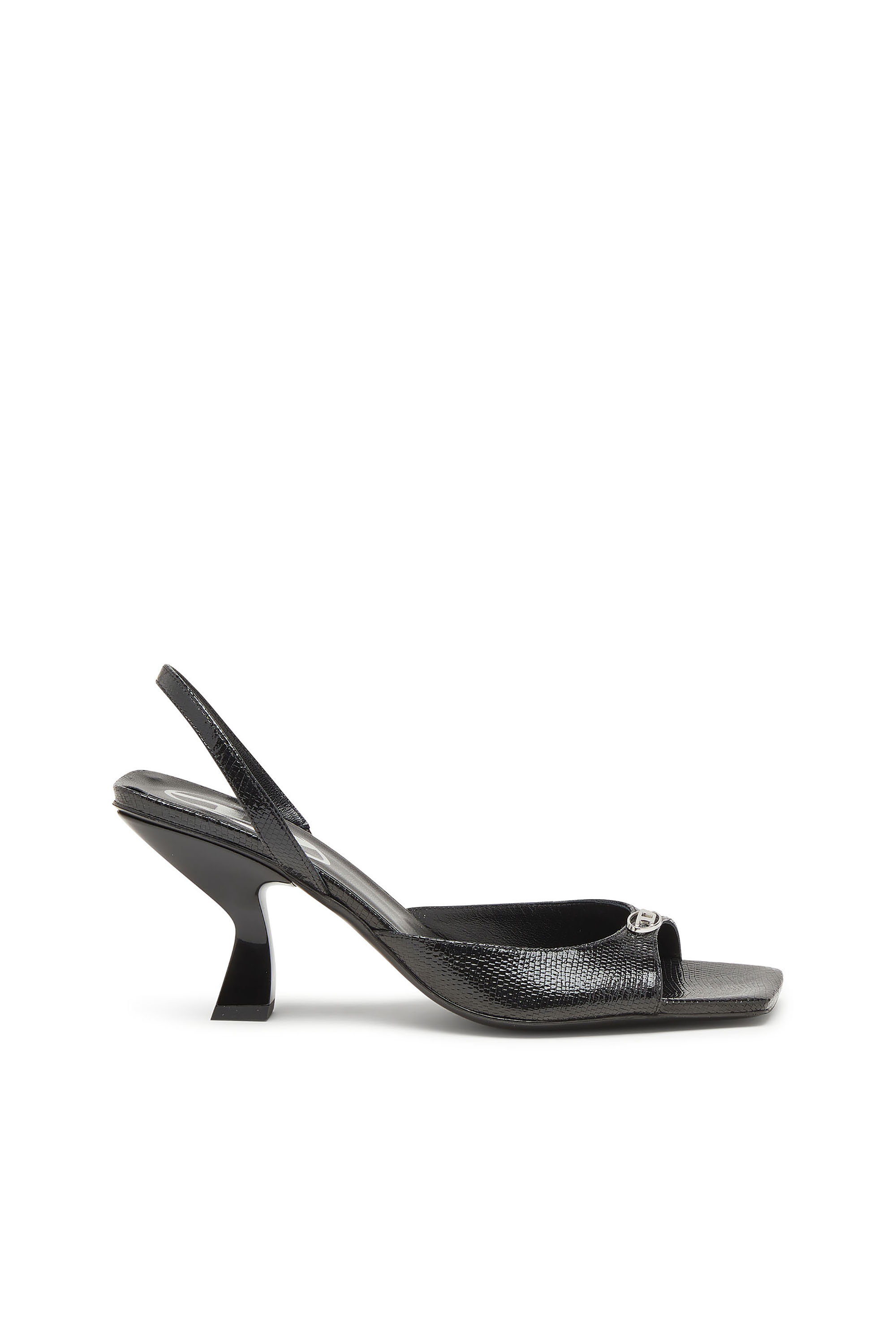 Diesel - D-AMBER 75 SANDAL, Damen D-Amber-Slingback-Sandalen aus Leder in Eidechsen-Optik in Schwarz - 1
