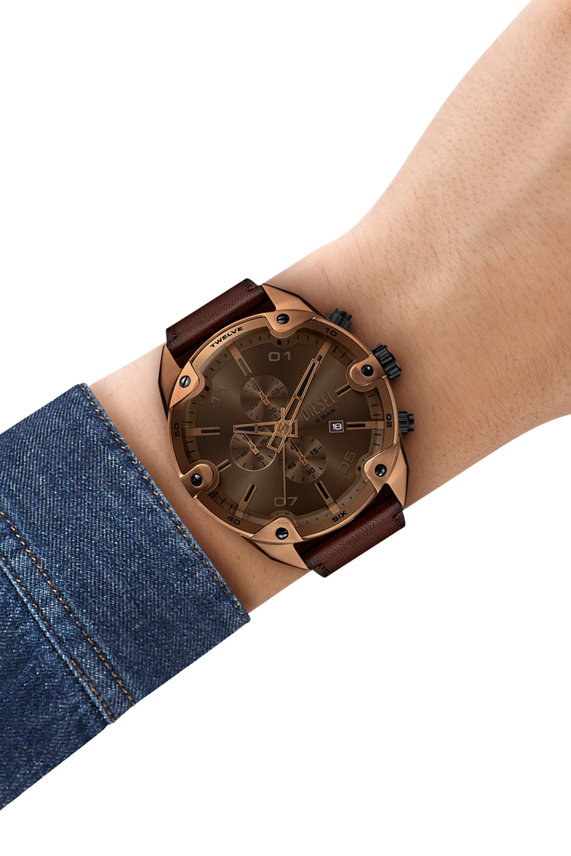 Diesel - DZ4698 WATCH, Herren Spiked braune Lederuhr in Braun - 4