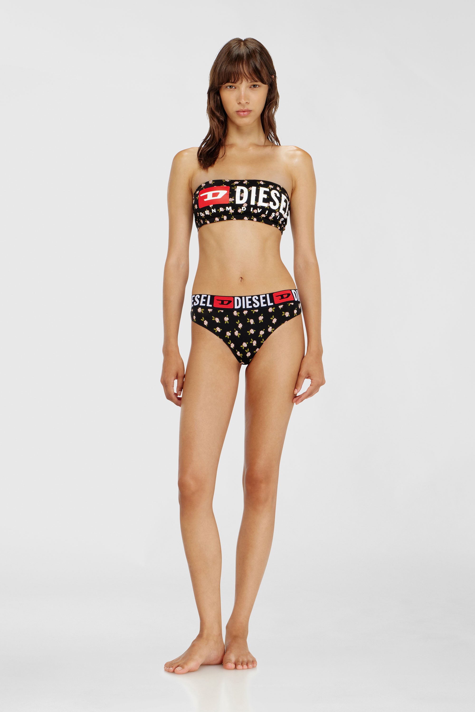 Diesel - MELANIE-C-D-CORE, Damen Bandeau-BH aus Baumwolle mit all-over Blumenprint in Schwarz - 2