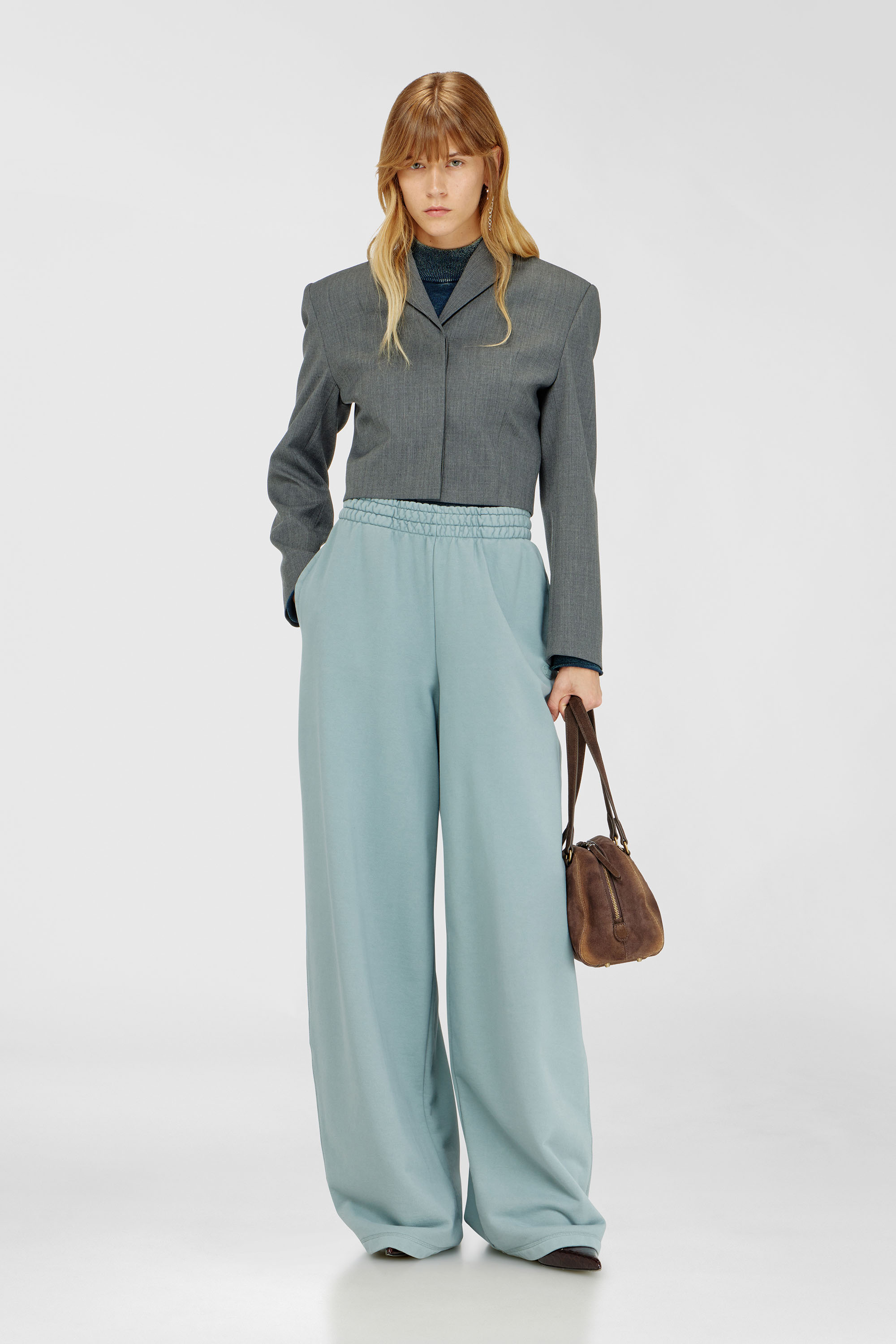 Loose track pants with elastic waistband